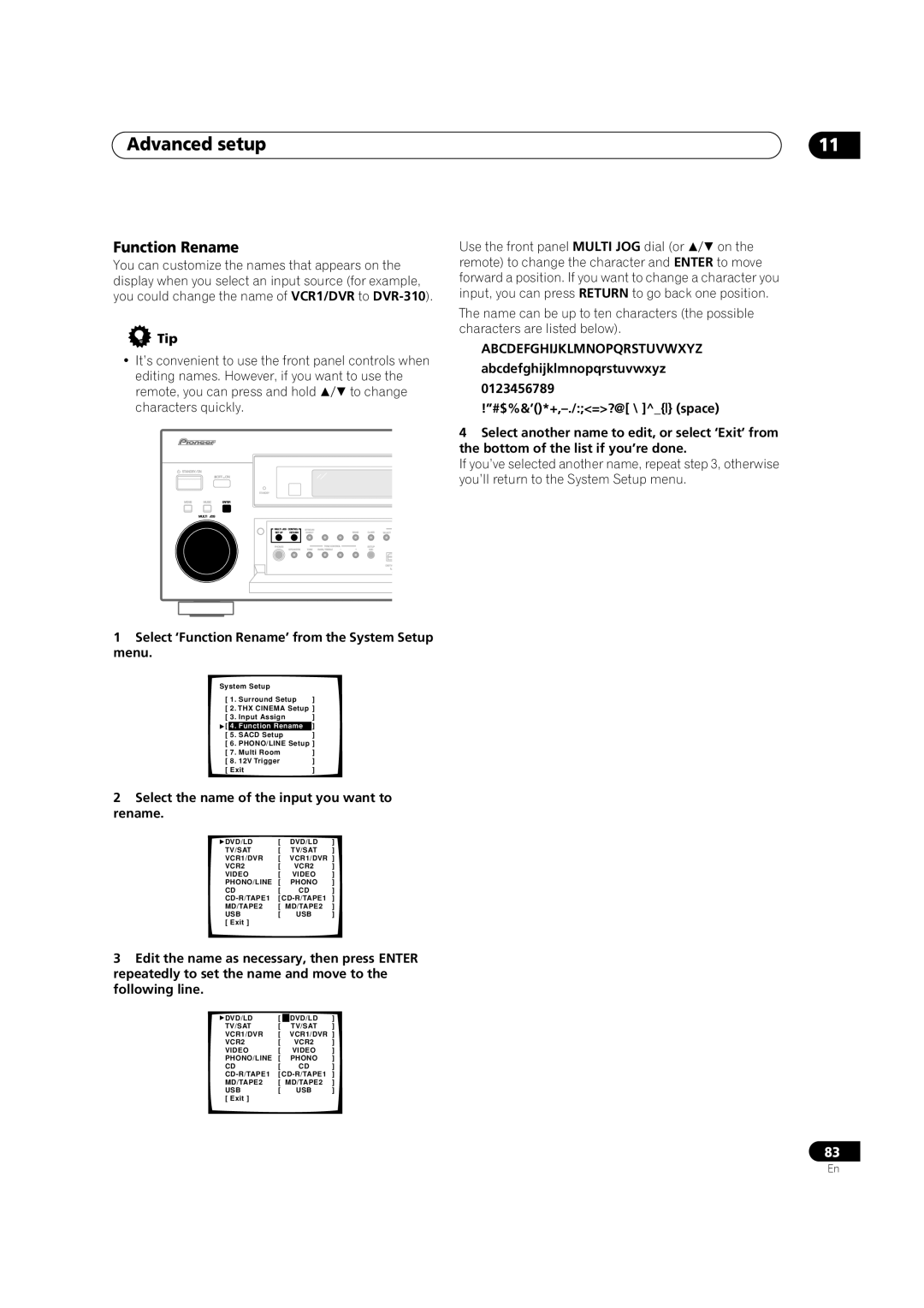 Pioneer VSX-AX5Ai-S, VSX-AX5Ai-G manual Select ‘Function Rename’ from the System Setup menu 