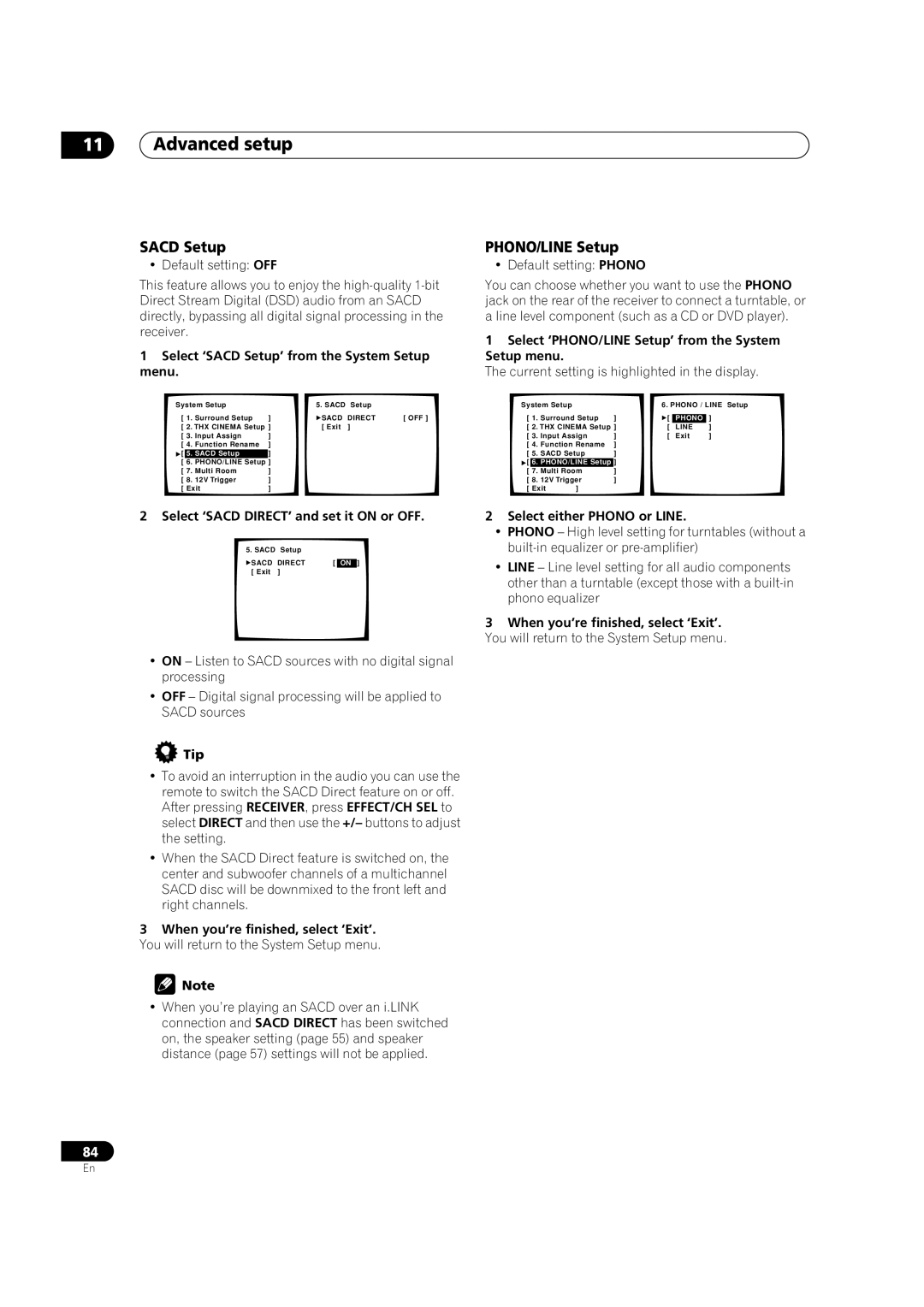 Pioneer VSX-AX5Ai-G, VSX-AX5Ai-S manual Sacd Setup, PHONO/LINE Setup 