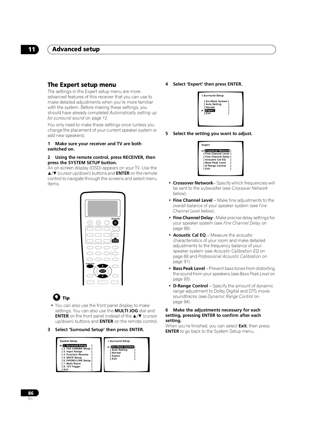 Pioneer VSX-AX5Ai-G, VSX-AX5Ai-S manual Advanced setup Expert setup menu, Select ‘Expert’ then press Enter 