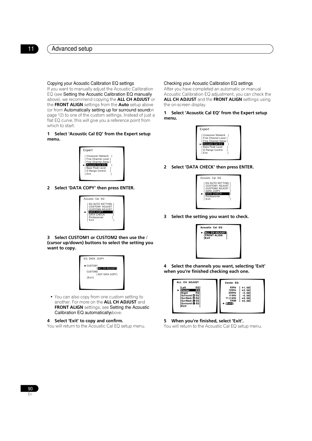 Pioneer VSX-AX5Ai-G manual Copying your Acoustic Calibration EQ settings, Checking your Acoustic Calibration EQ settings 