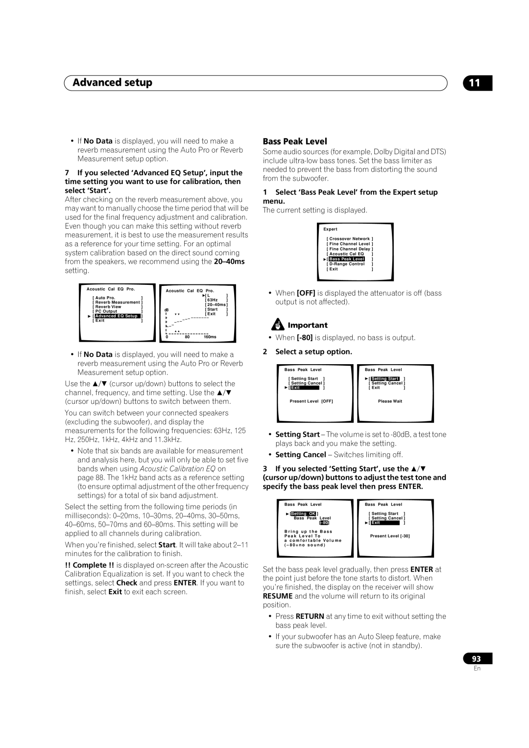 Pioneer VSX-AX5Ai-S, VSX-AX5Ai-G manual Select ‘Bass Peak Level’ from the Expert setup menu 