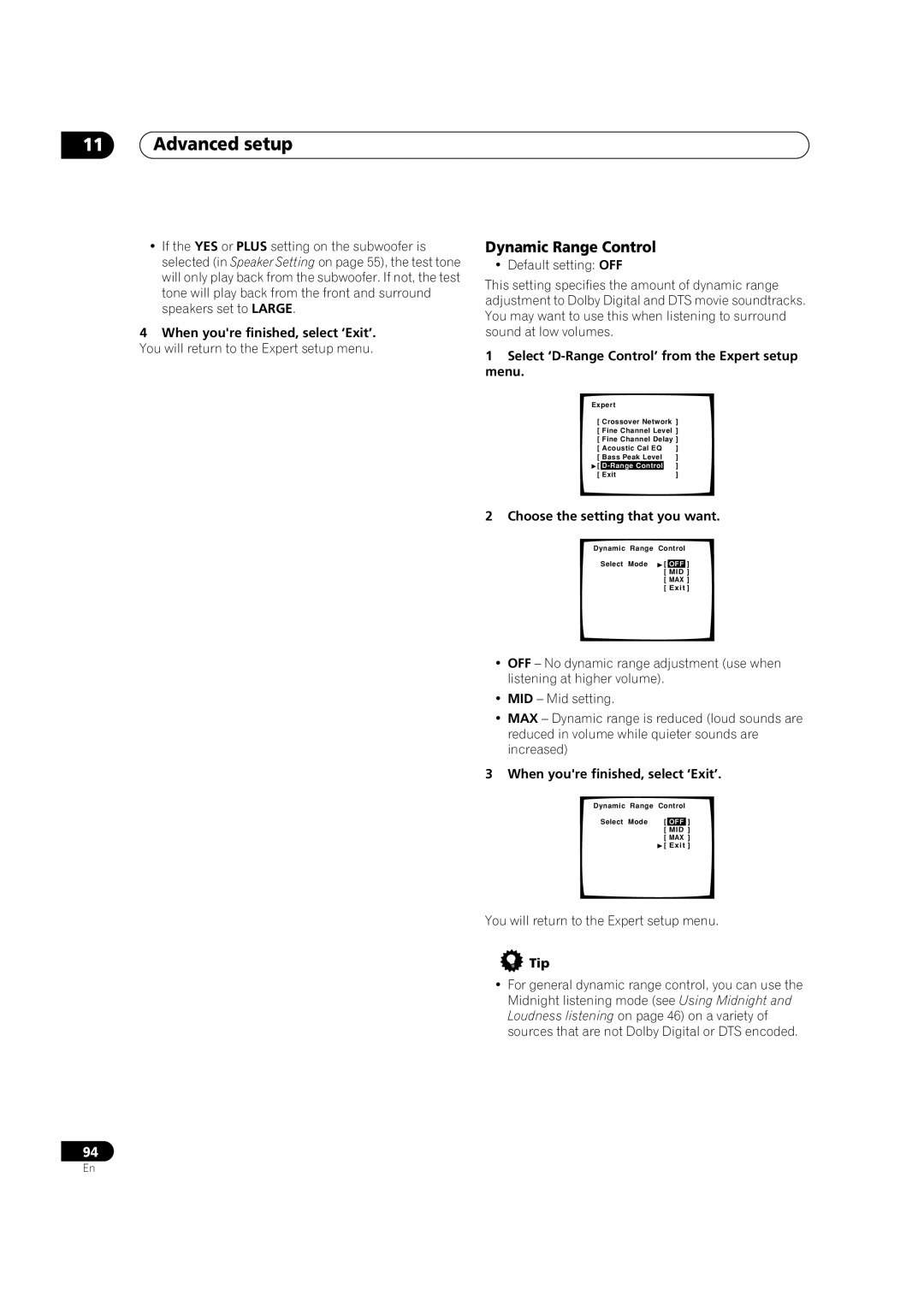 Pioneer VSX-AX5Ai-G, VSX-AX5Ai-S manual Dynamic Range Control, Select ‘D-Range Control’ from the Expert setup menu 