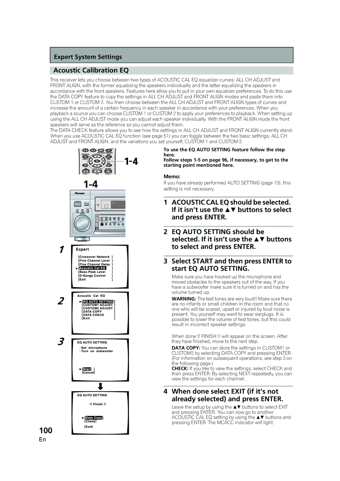 Pioneer VSX-AX5i-G manual 100, Acoustic Calibration EQ 