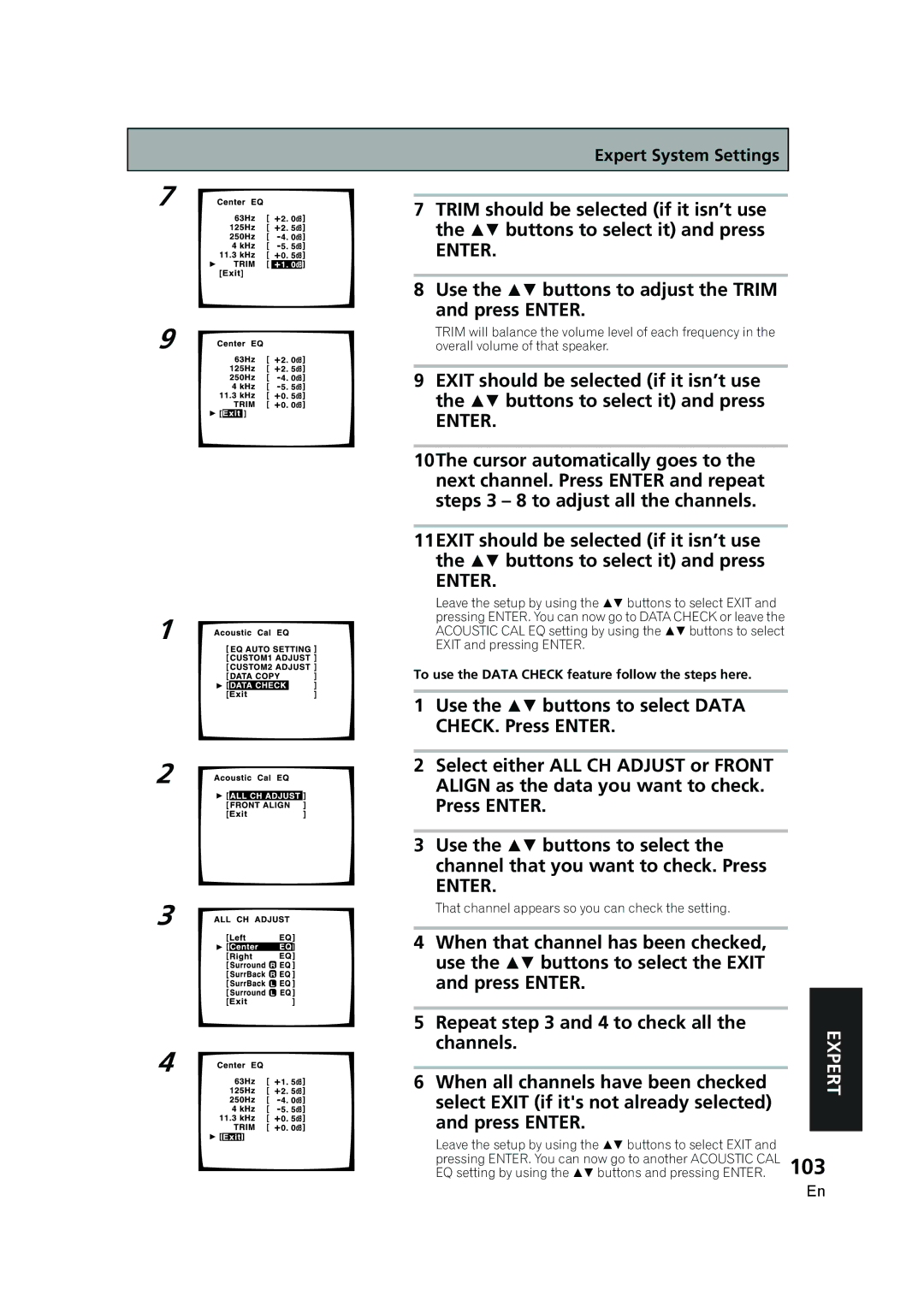 Pioneer VSX-AX5i-G manual Use the  buttons to adjust the Trim and press Enter 