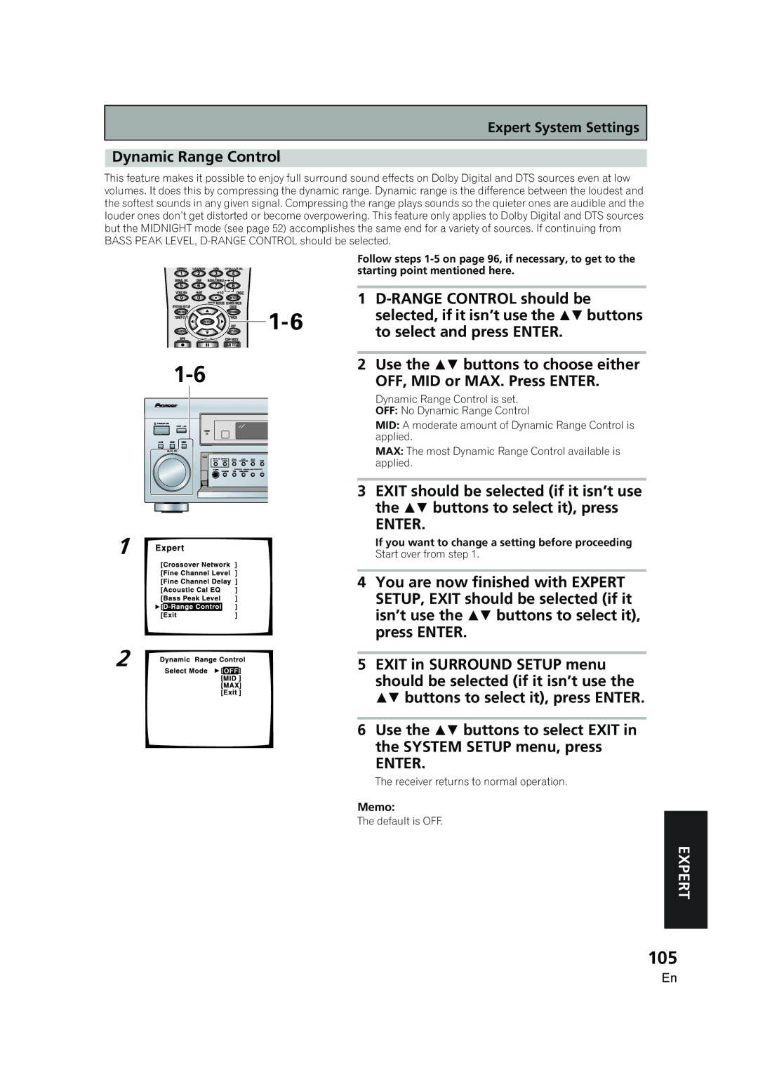 Pioneer VSX-AX5i-G manual 105, Dynamic Range Control 