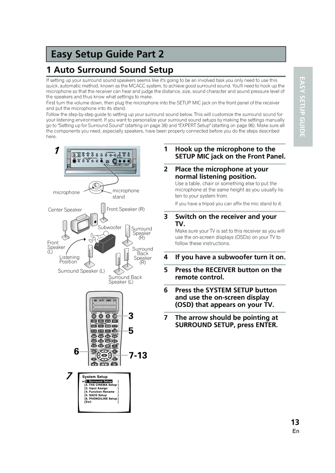 Pioneer VSX-AX5i-G manual Auto Surround Sound Setup, Place the microphone at your Normal listening position 