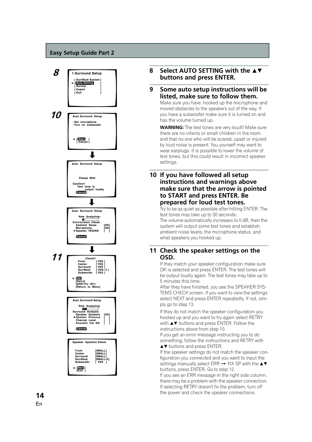 Pioneer VSX-AX5i-G manual Check the speaker settings on the OSD 