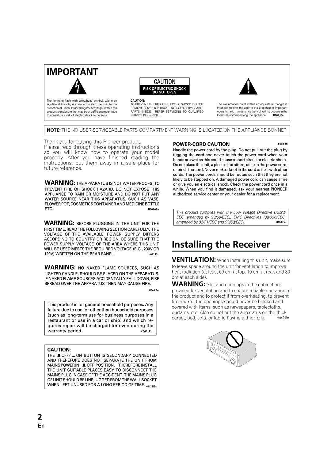 Pioneer VSX-AX5i-G manual Installing the Receiver 