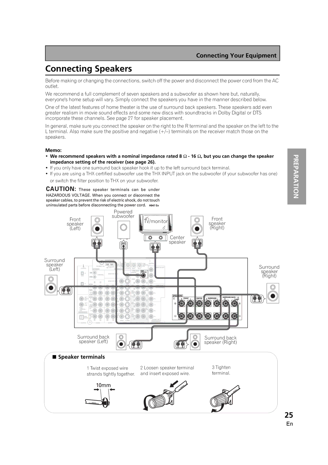 Pioneer VSX-AX5i-G manual Connecting Speakers,  Speaker terminals 