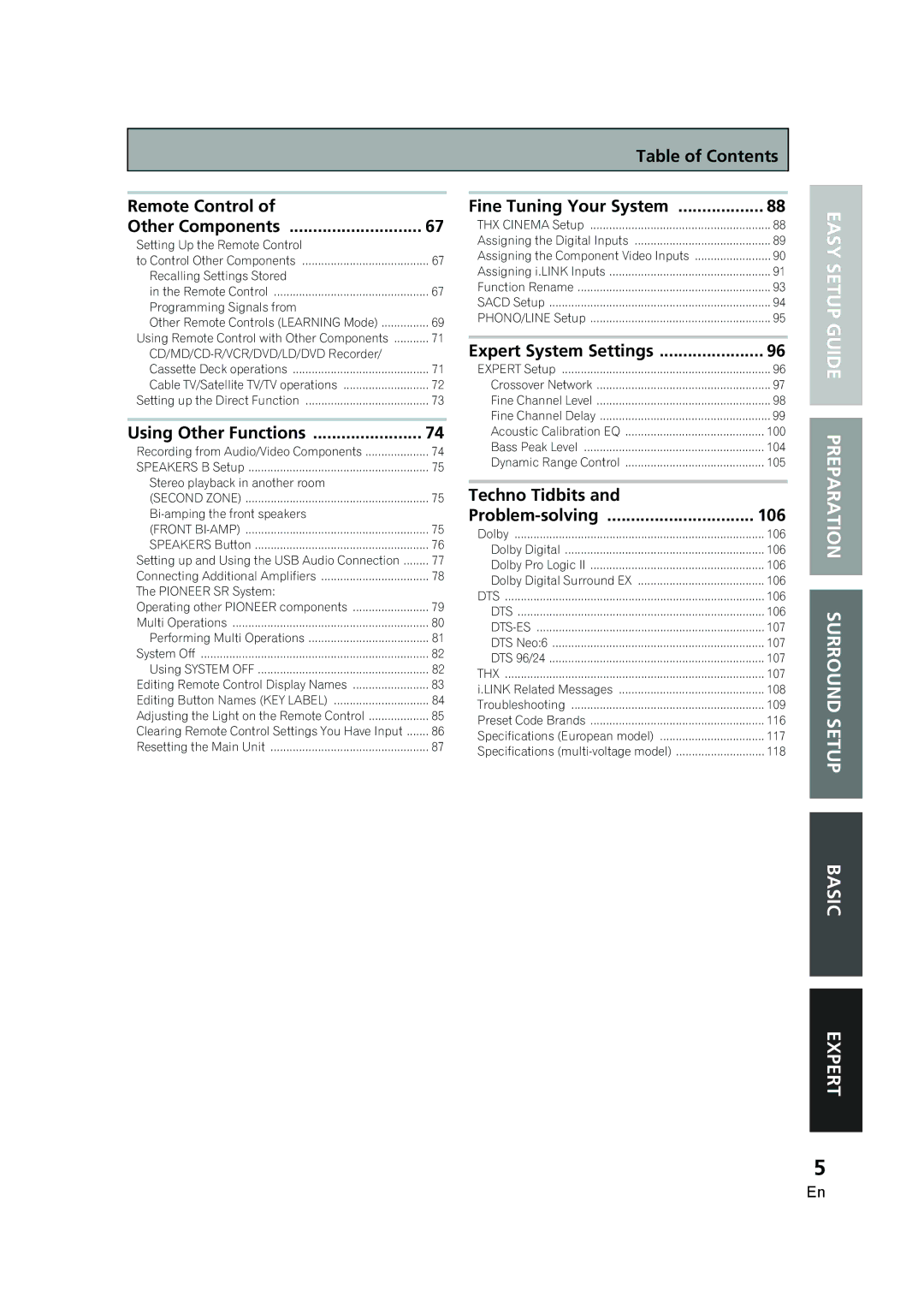 Pioneer VSX-AX5i-G manual Easy Setup Guide Preparation Surround Setup Basic Expert 