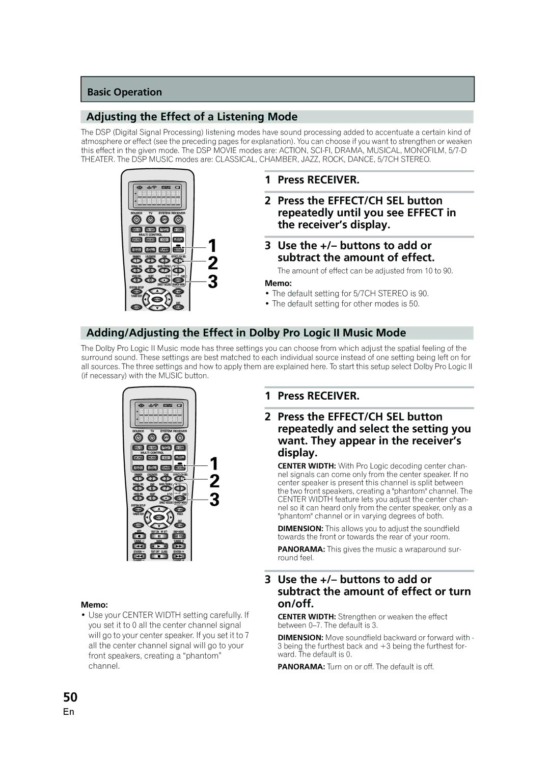 Pioneer VSX-AX5i-G Adjusting the Effect of a Listening Mode, Adding/Adjusting the Effect in Dolby Pro Logic II Music Mode 