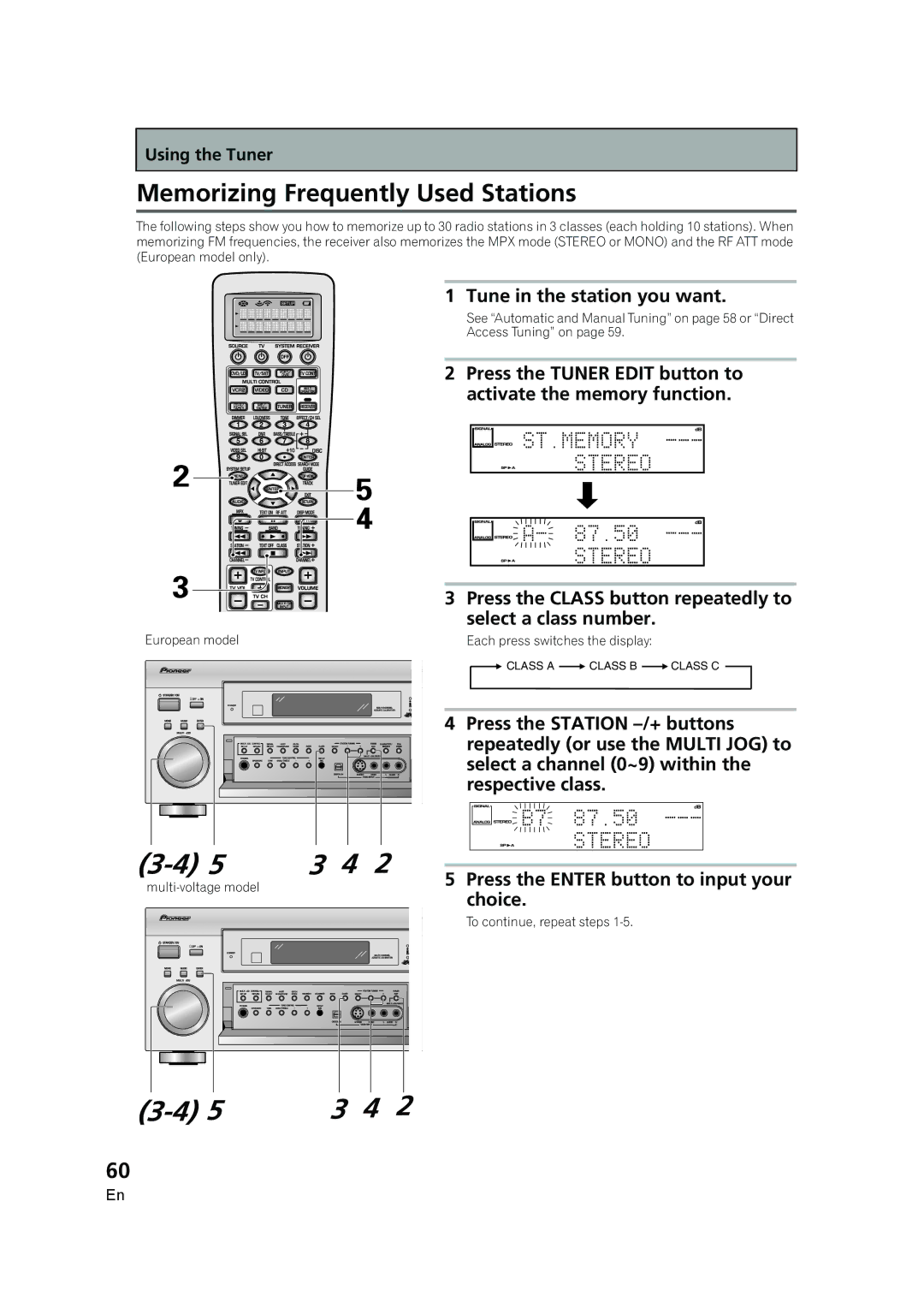 Pioneer VSX-AX5i-G manual Memorizing Frequently Used Stations, Tune in the station you want, Choice 