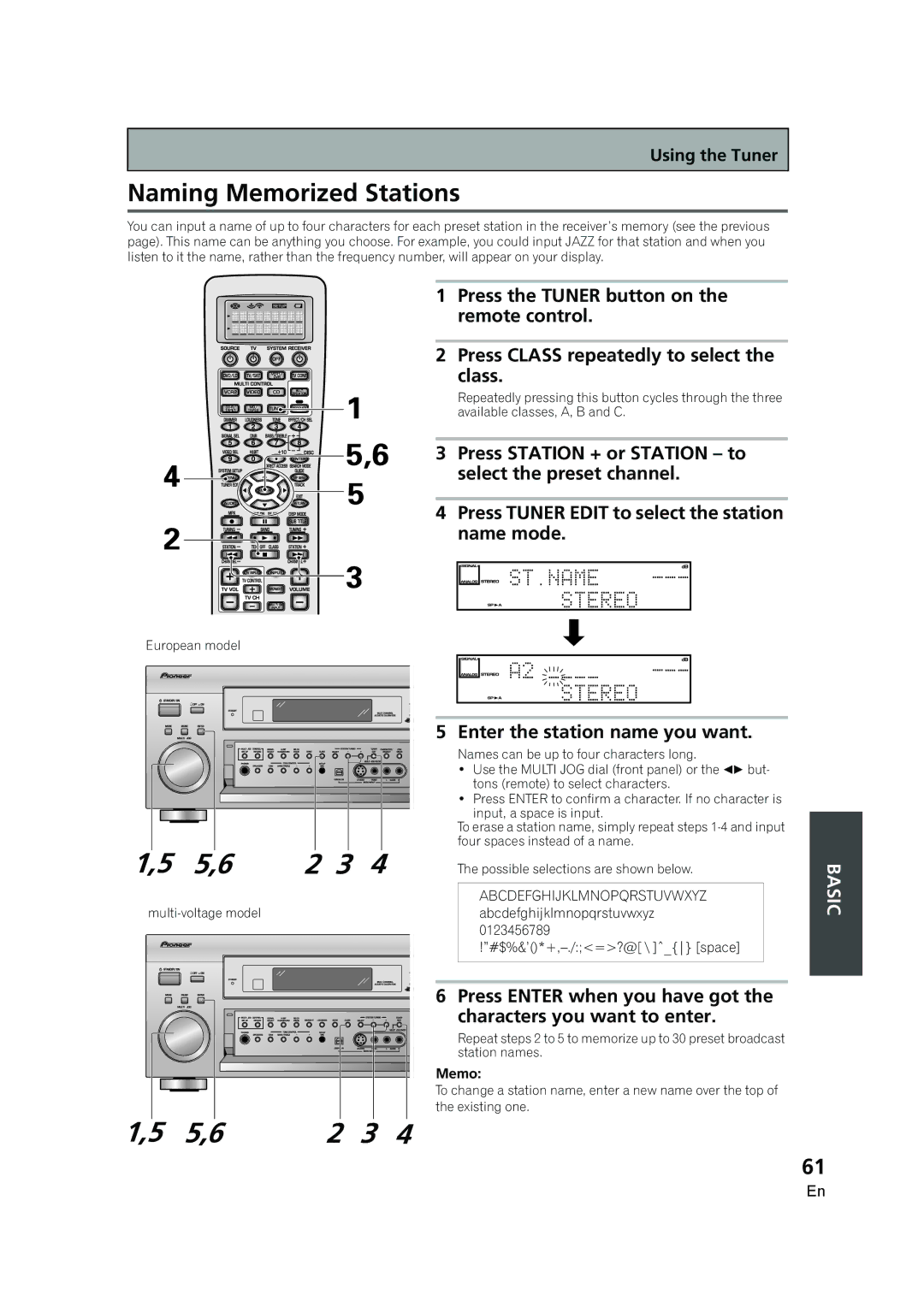 Pioneer VSX-AX5i-G manual Naming Memorized Stations, Enter the station name you want, Press Enter when you have got 