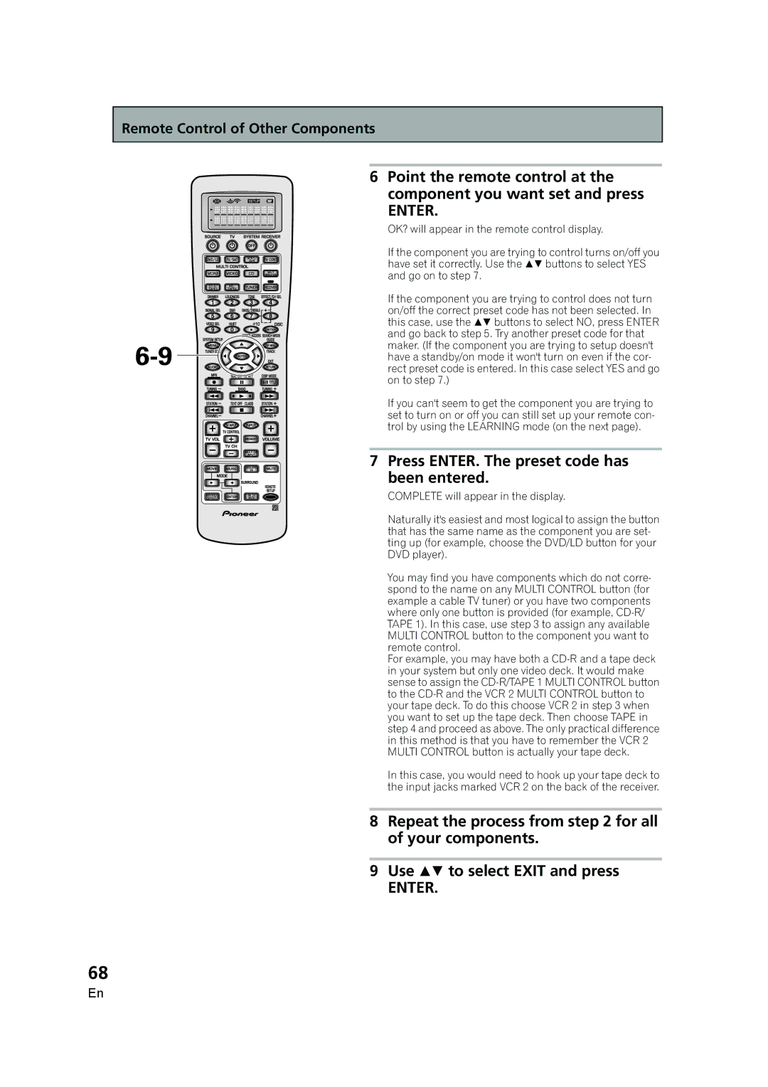 Pioneer VSX-AX5i-G manual Press ENTER. The preset code has been entered 