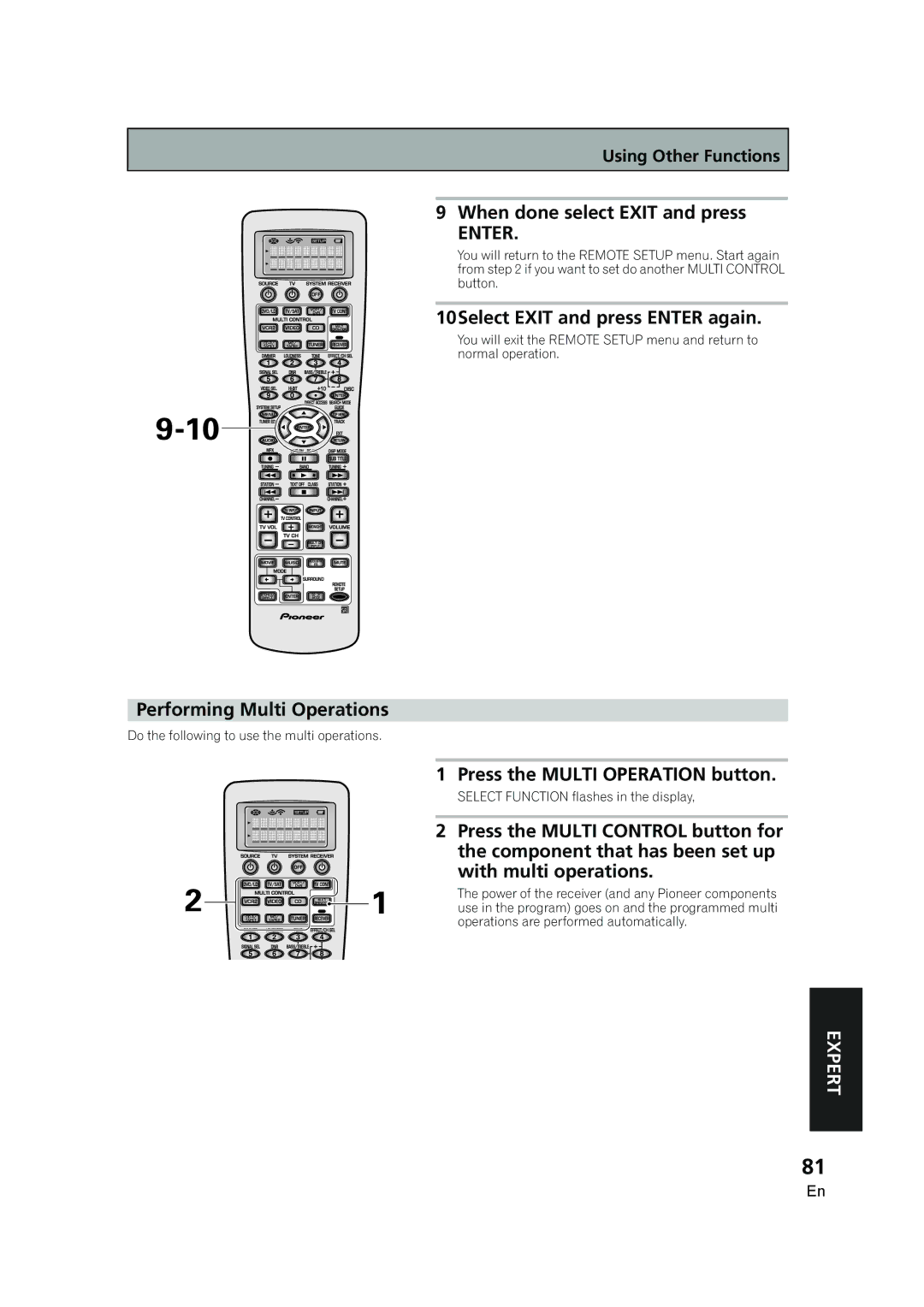 Pioneer VSX-AX5i-G manual When done select Exit and press, 10Select Exit and press Enter again, Performing Multi Operations 