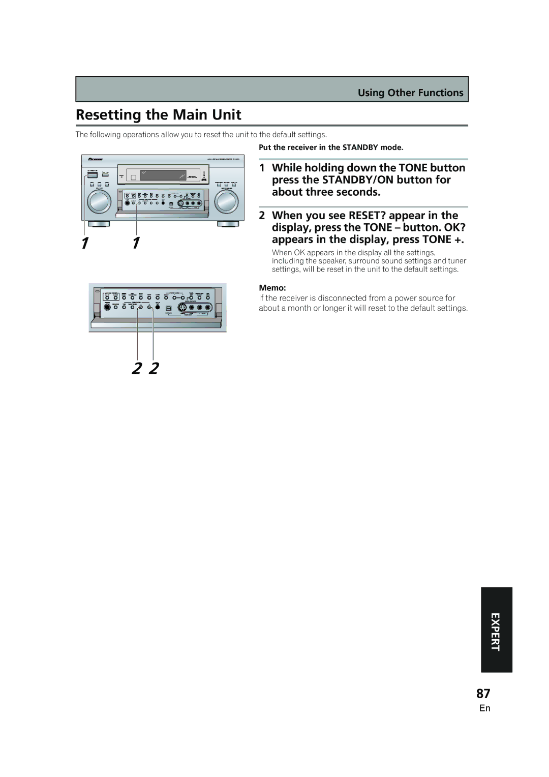 Pioneer VSX-AX5i-G manual Resetting the Main Unit 