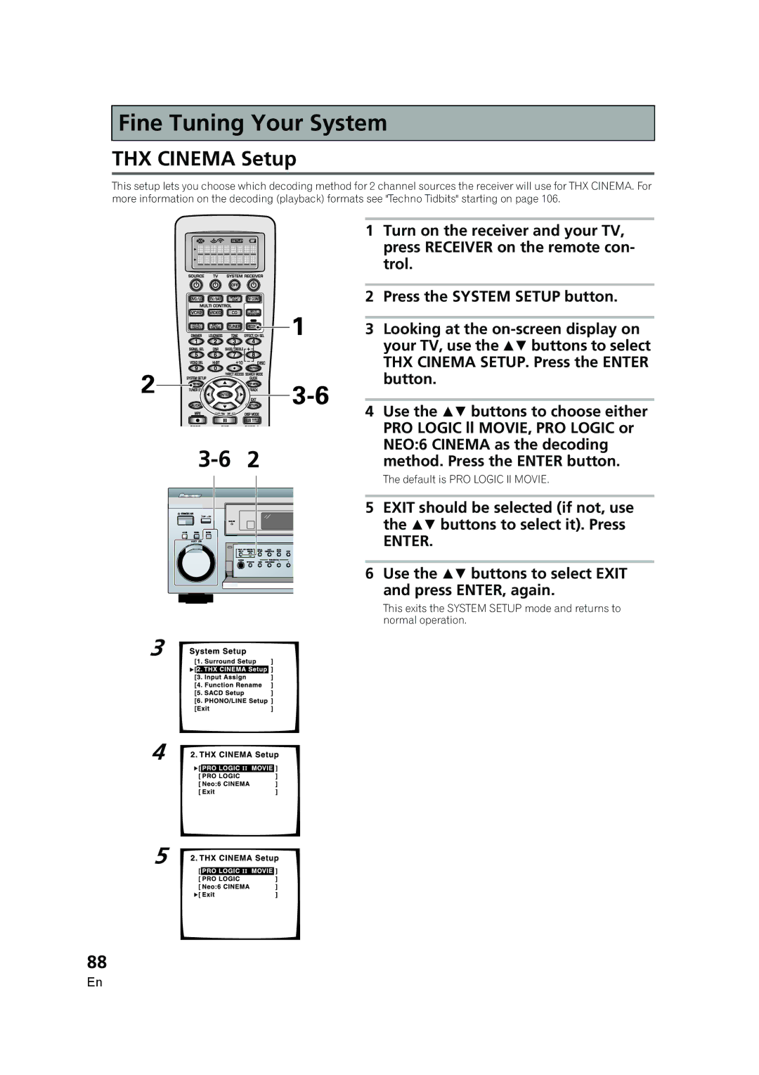 Pioneer VSX-AX5i-G manual THX Cinema Setup, Use the  buttons to select Exit and press ENTER, again 