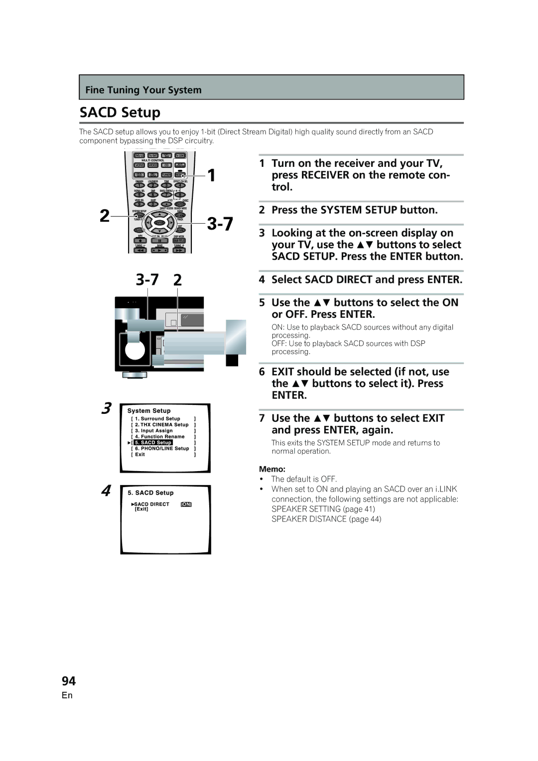 Pioneer VSX-AX5i-G manual Sacd Setup, Use the  buttons to select Exit and press ENTER, again 