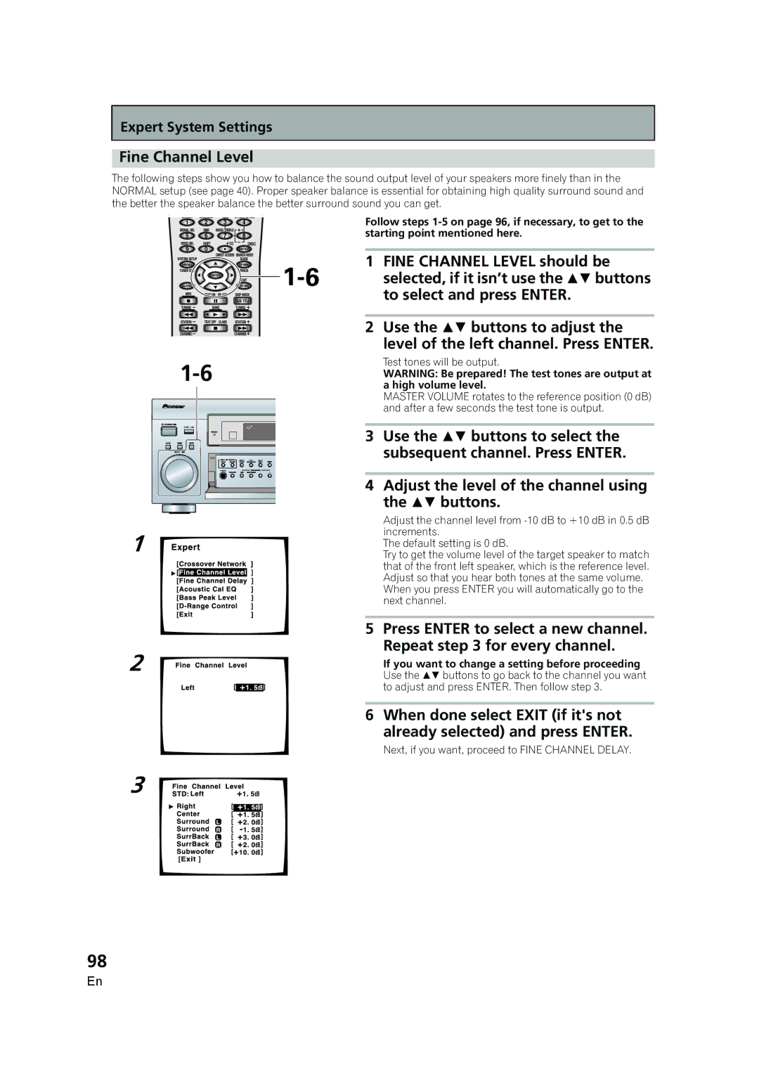 Pioneer VSX-AX5i-G manual Fine Channel Level, Adjust the level of the channel using the  buttons 