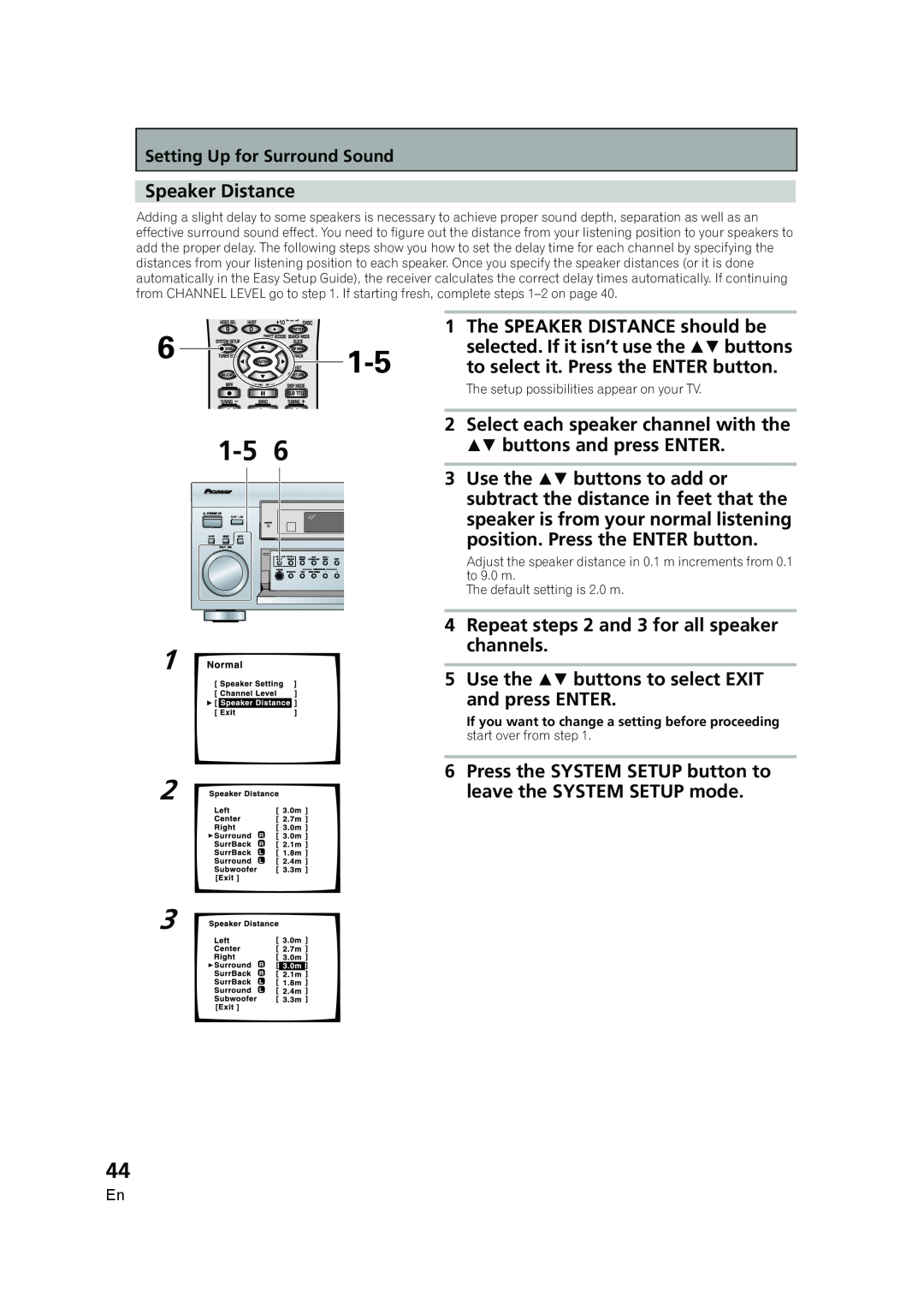 Pioneer VSX-AX5i-G manual 1-56, Speaker Distance 