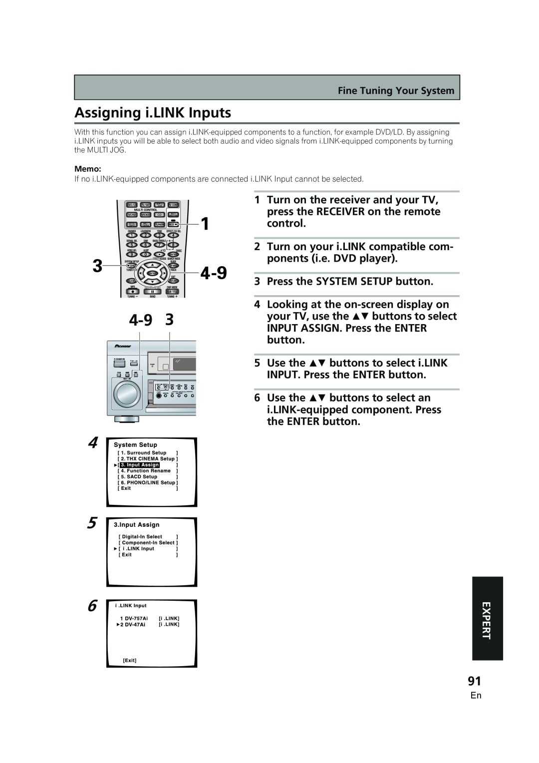 Pioneer VSX-AX5i-G manual 4-93, Assigning i.LINK Inputs, Expert 