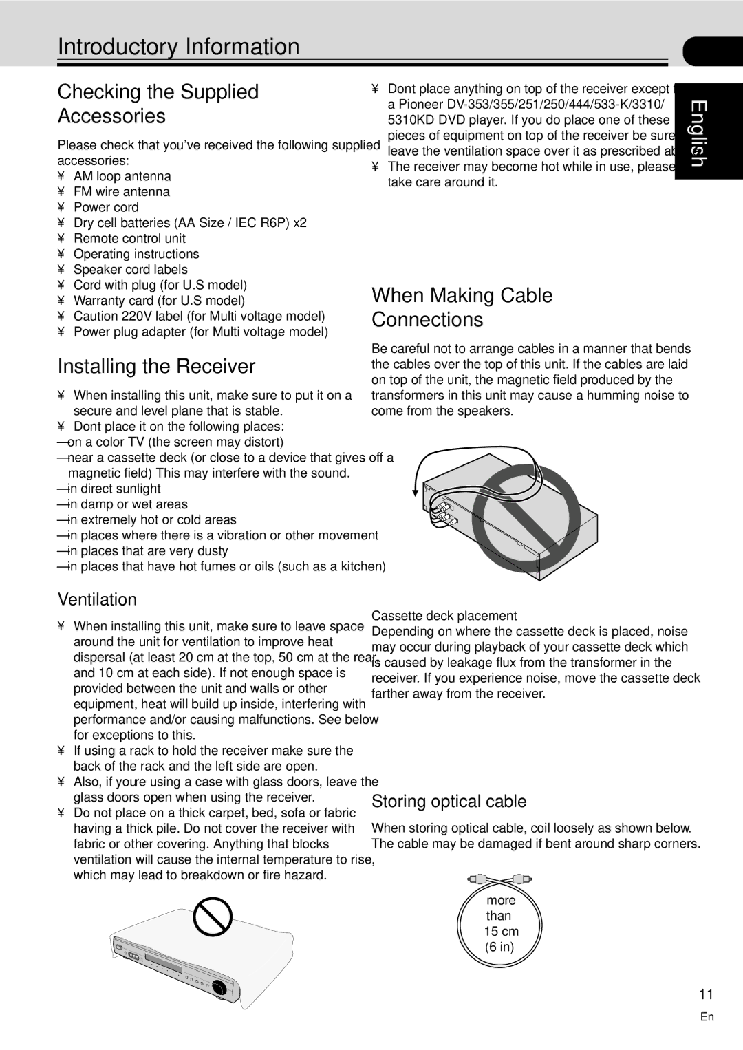 Pioneer VSX-C100-S Introductory Information, Checking the Supplied Accessories, Installing the Receiver 