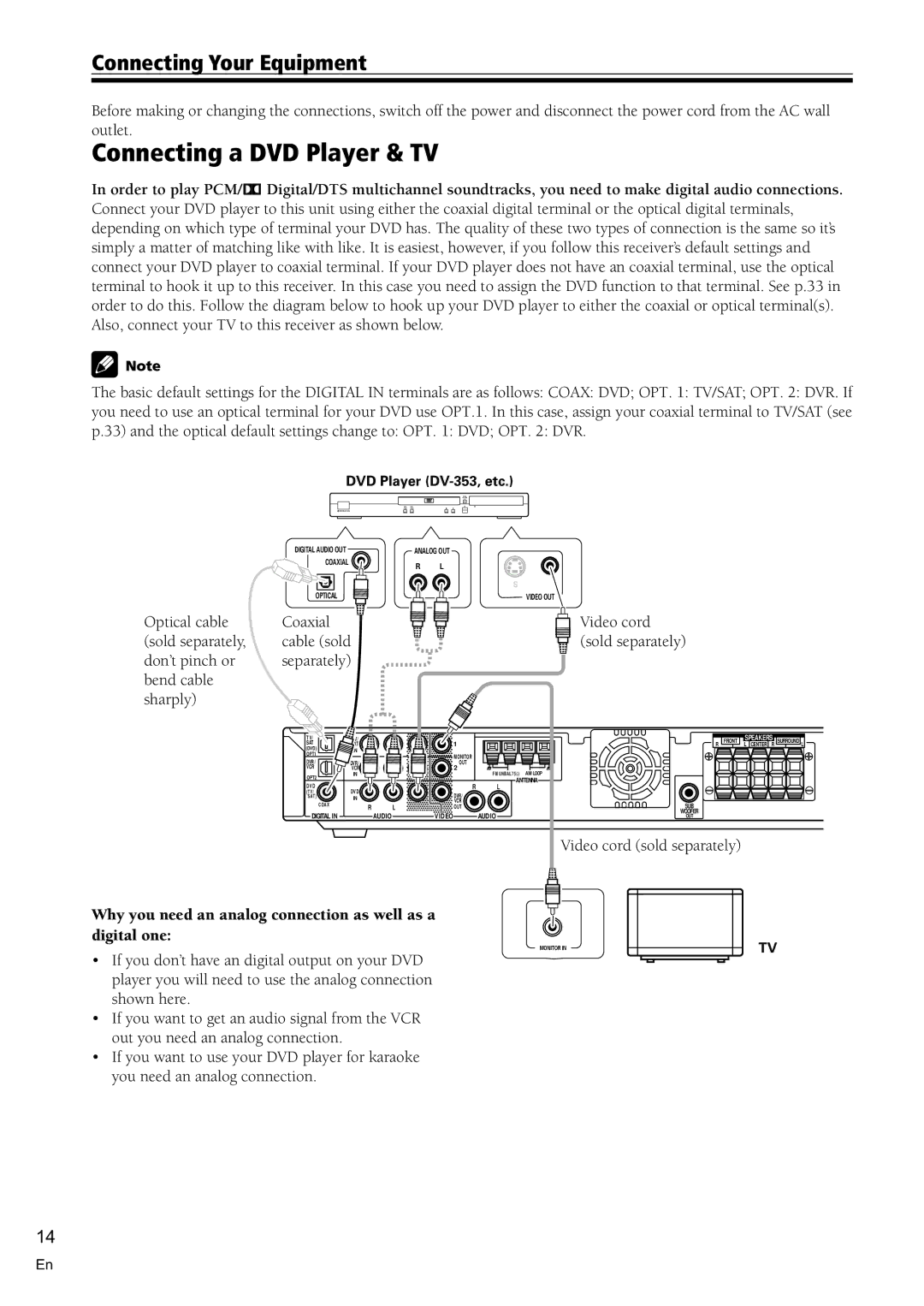 Pioneer VSX-C100-S operating instructions Connecting a DVD Player & TV, Connecting Your Equipment 