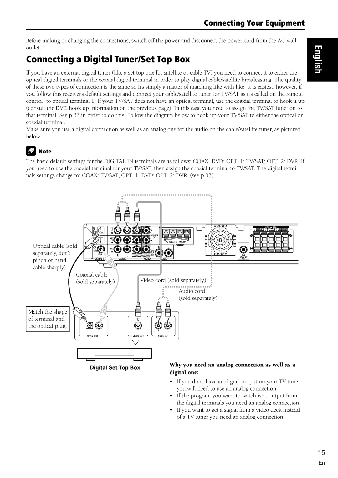 Pioneer VSX-C100-S operating instructions Connecting a Digital Tuner/Set Top Box 