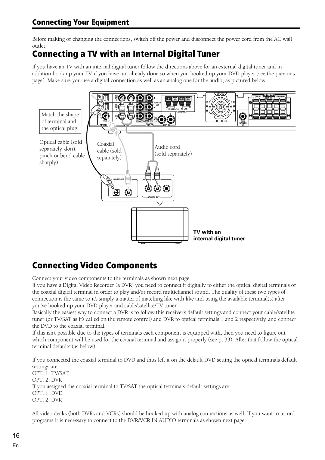 Pioneer VSX-C100-S operating instructions Connecting a TV with an Internal Digital Tuner, Connecting Video Components 