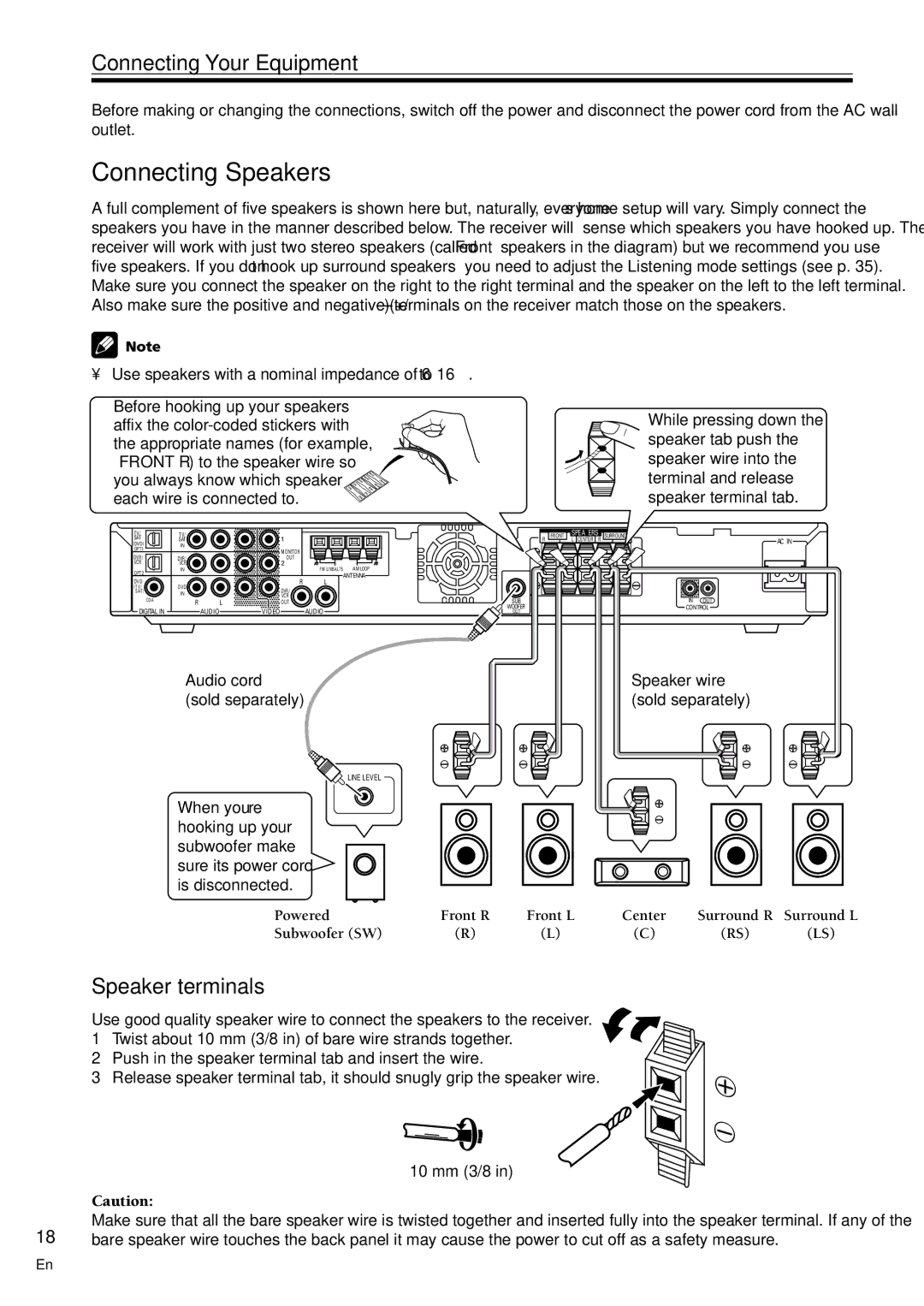 Pioneer VSX-C100-S operating instructions Connecting Speakers, Speaker terminals 