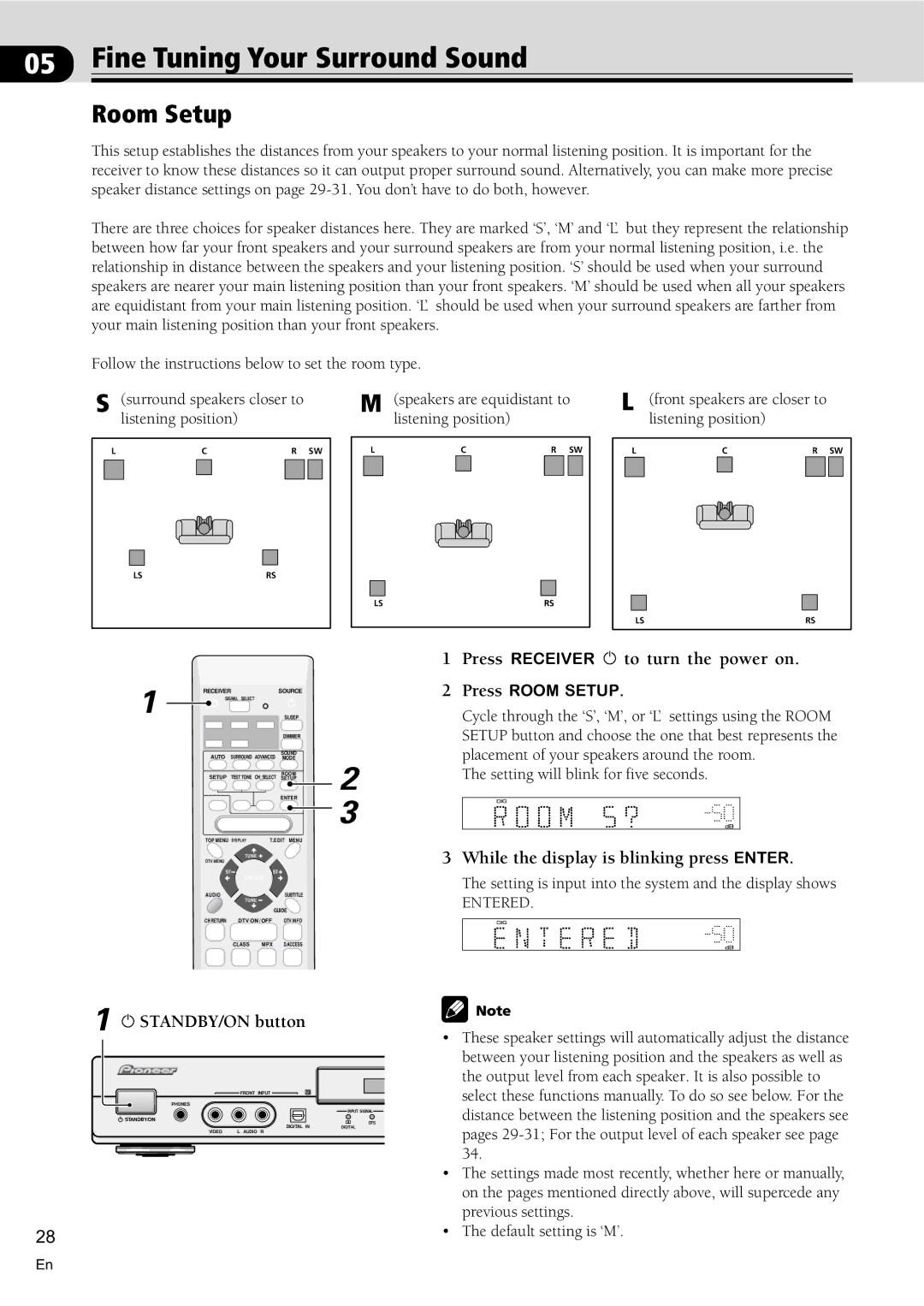 Pioneer VSX-C100-S Fine Tuning Your Surround Sound, Room Setup, While the display is blinking press Enter 