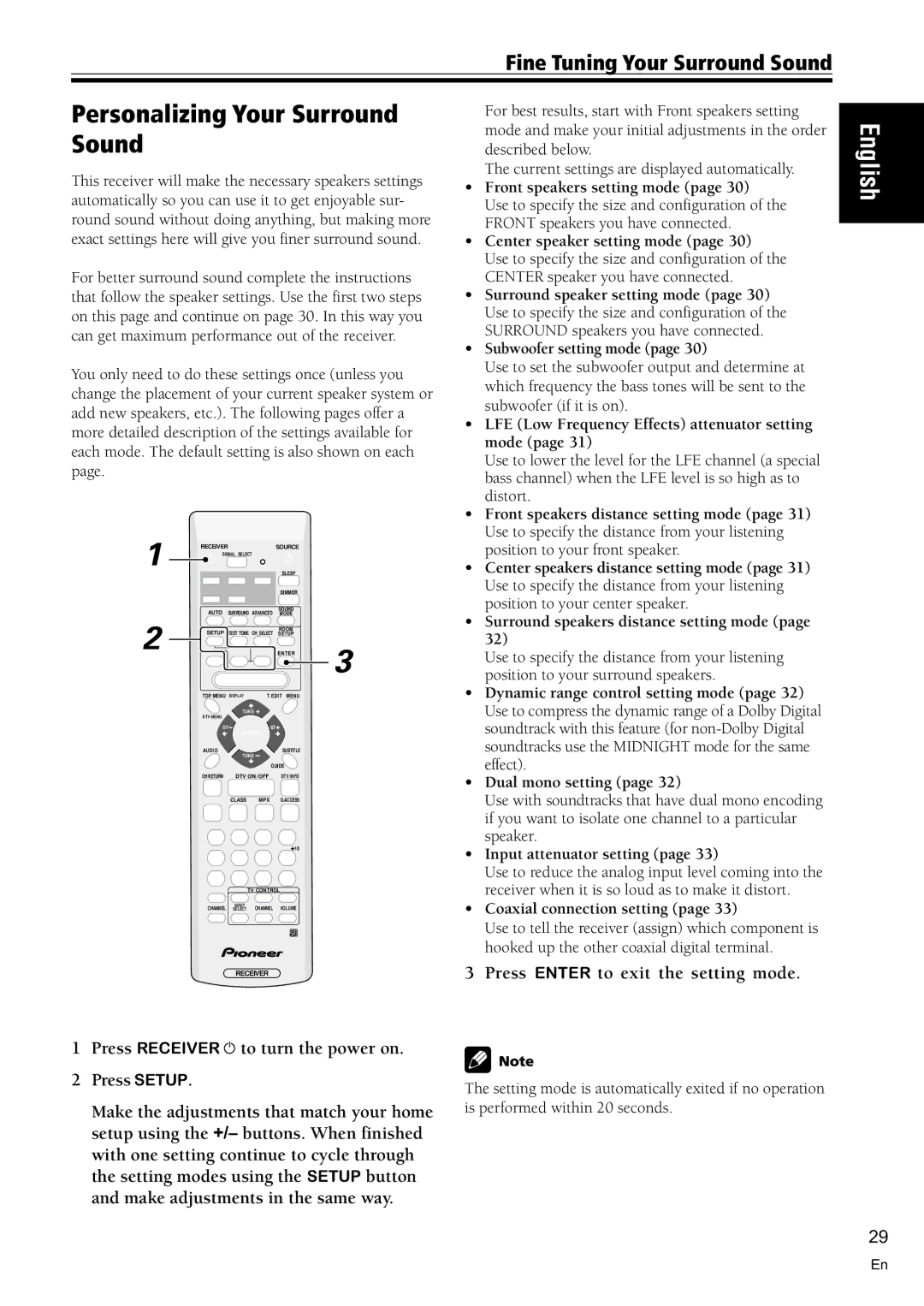 Pioneer VSX-C100-S operating instructions Personalizing Your Surround Sound, Fine Tuning Your Surround Sound 