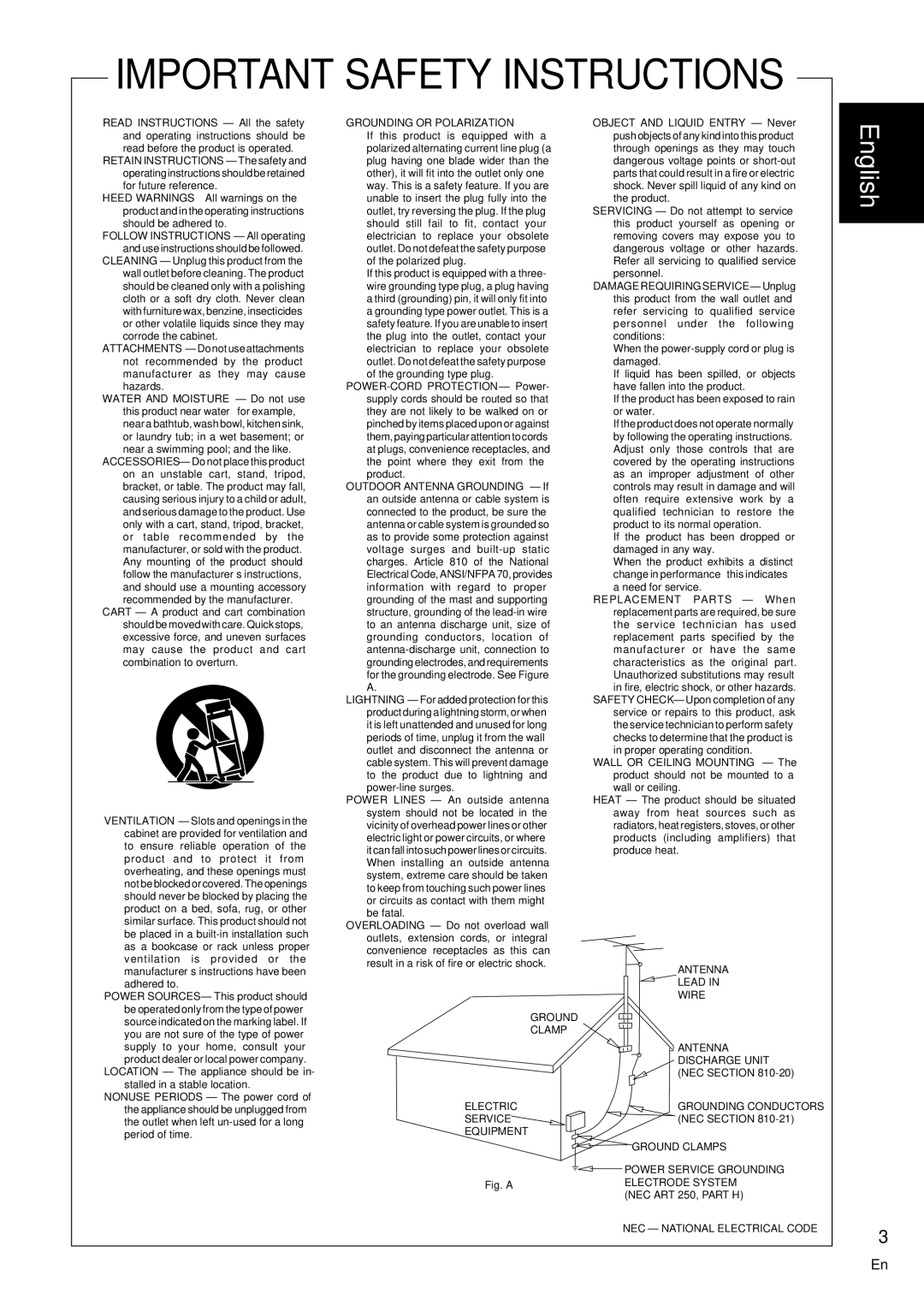 Pioneer VSX-C100-S operating instructions Important Safety Instructions 