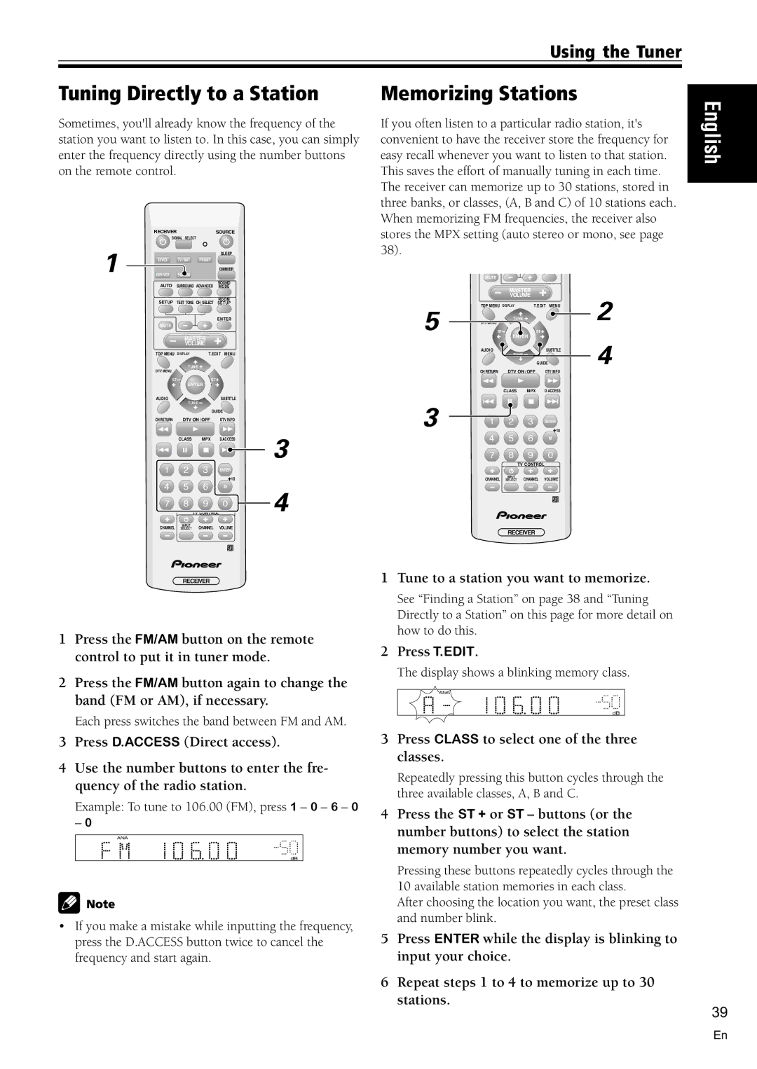 Pioneer VSX-C100-S operating instructions Tuning Directly to a Station, Memorizing Stations, Using the Tuner 