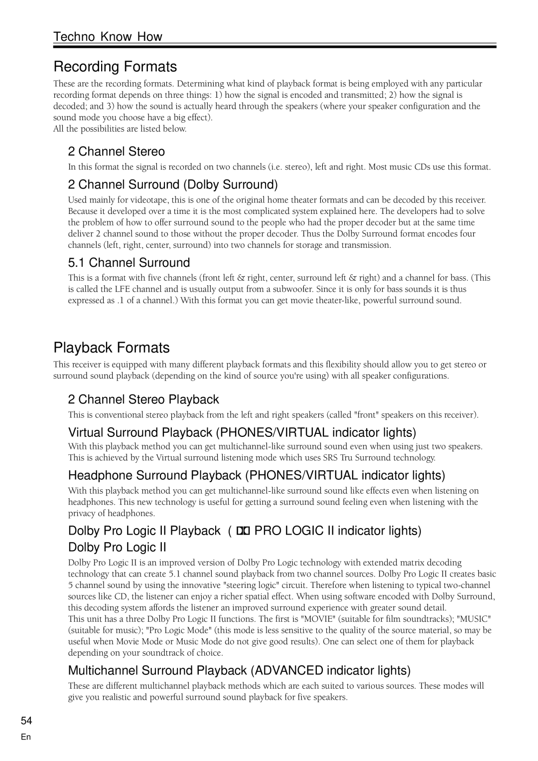 Pioneer VSX-C100-S operating instructions Recording Formats, Playback Formats 