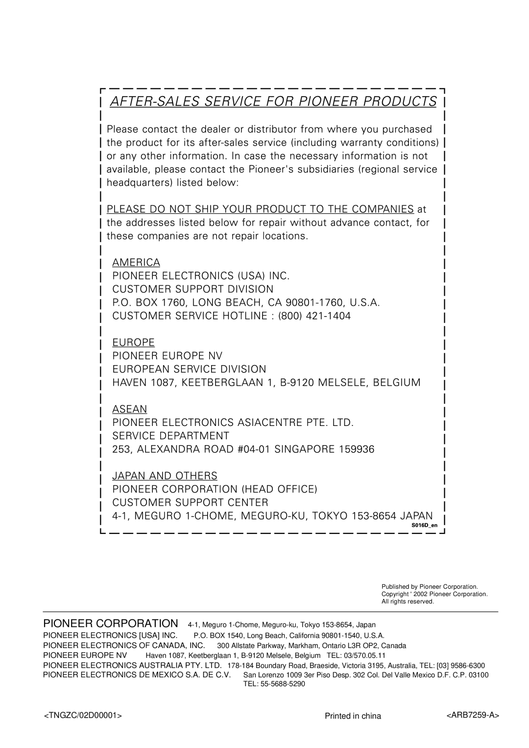 Pioneer VSX-C100-S operating instructions TNGZC/02D00001 