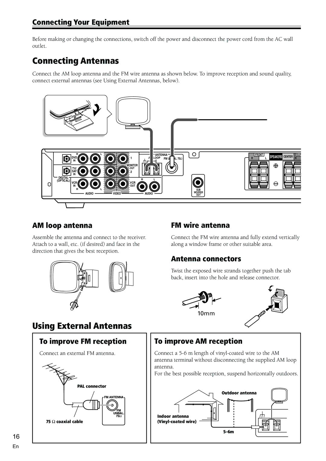 Pioneer VSX-C300-S manual Connecting Antennas, Using External Antennas 