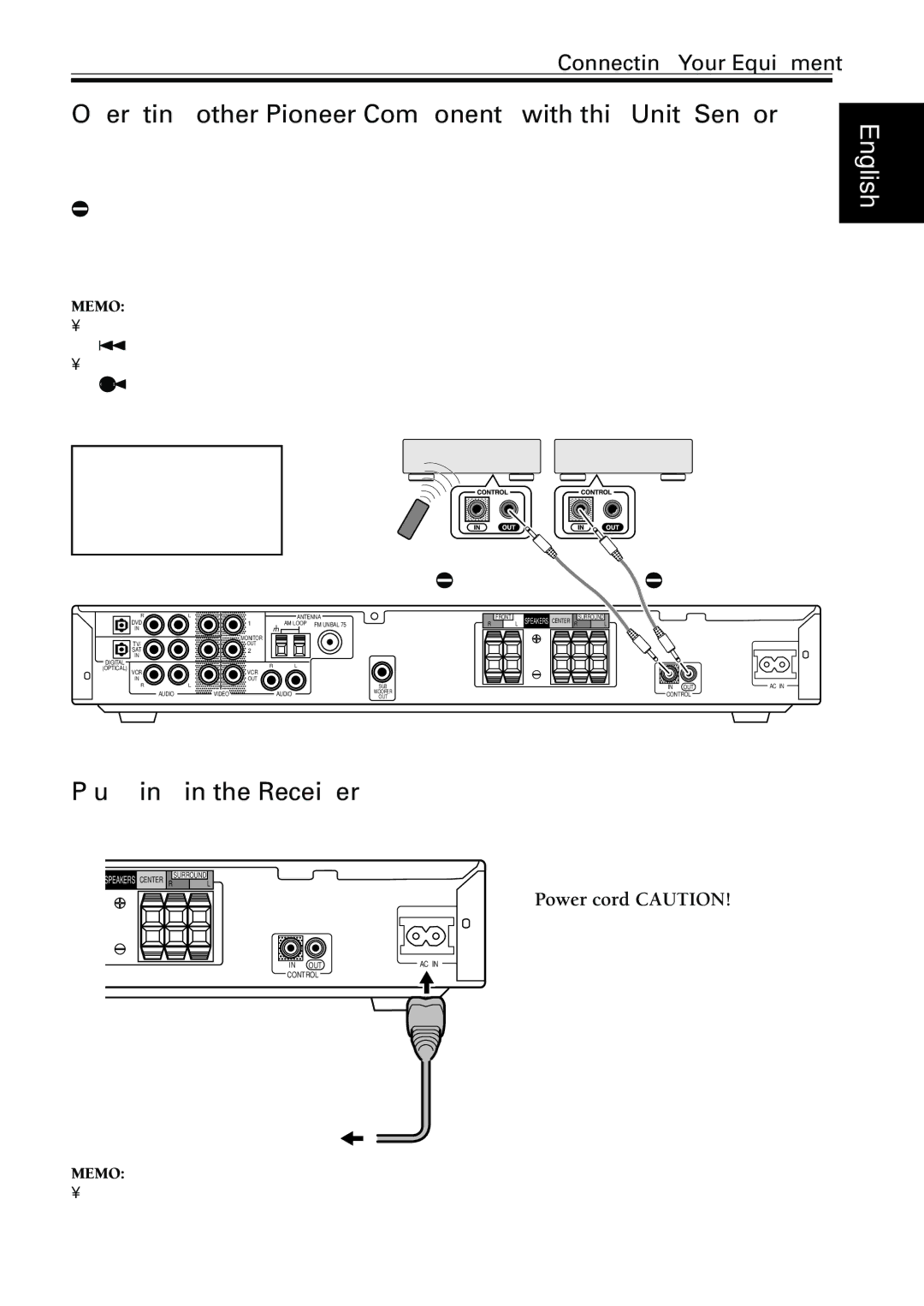 Pioneer VSX-C300-S manual Operating other Pioneer Components with this Unit’s Sensor, Plugging in the Receiver 