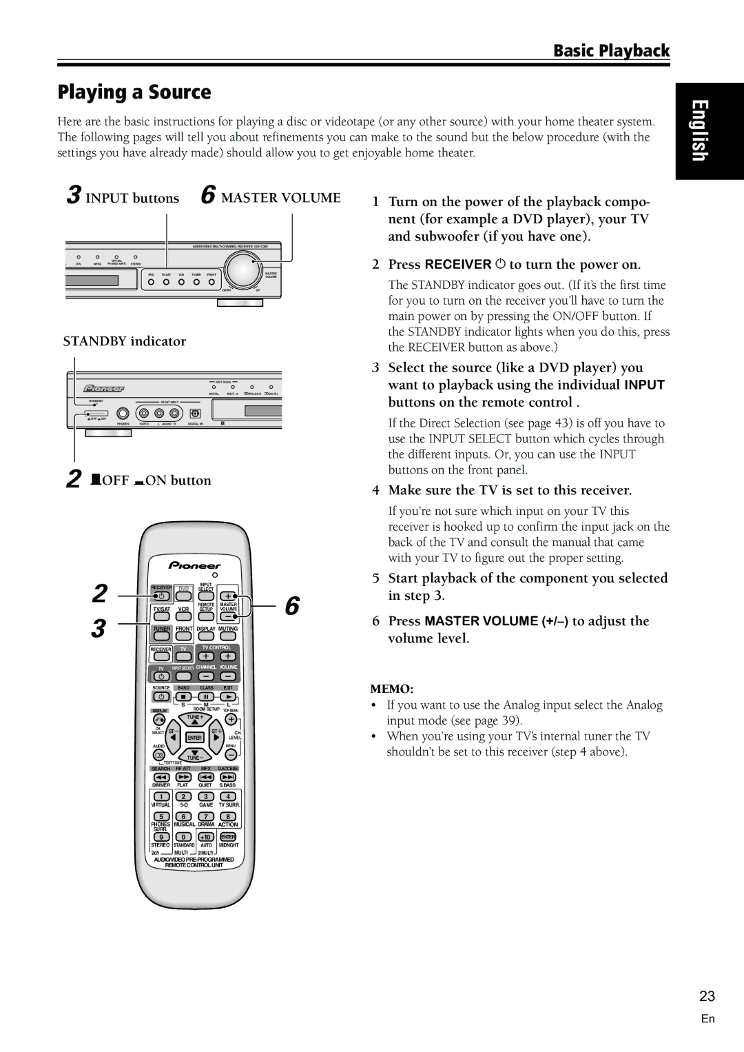 Pioneer VSX-C300-S manual Playing a Source, Basic Playback 