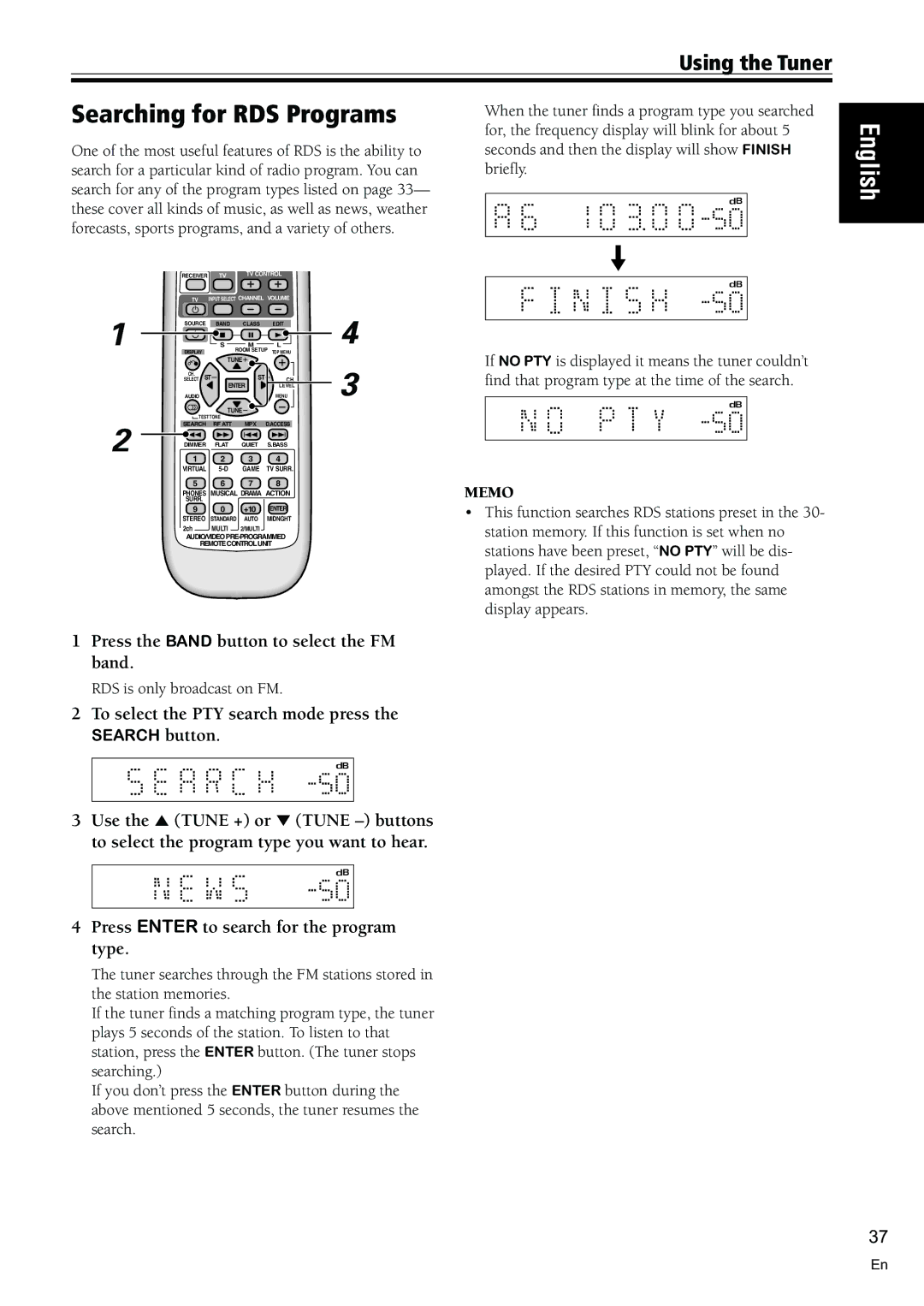 Pioneer VSX-C300-S manual Searching for RDS Programs, Press the Band button to select the FM band 