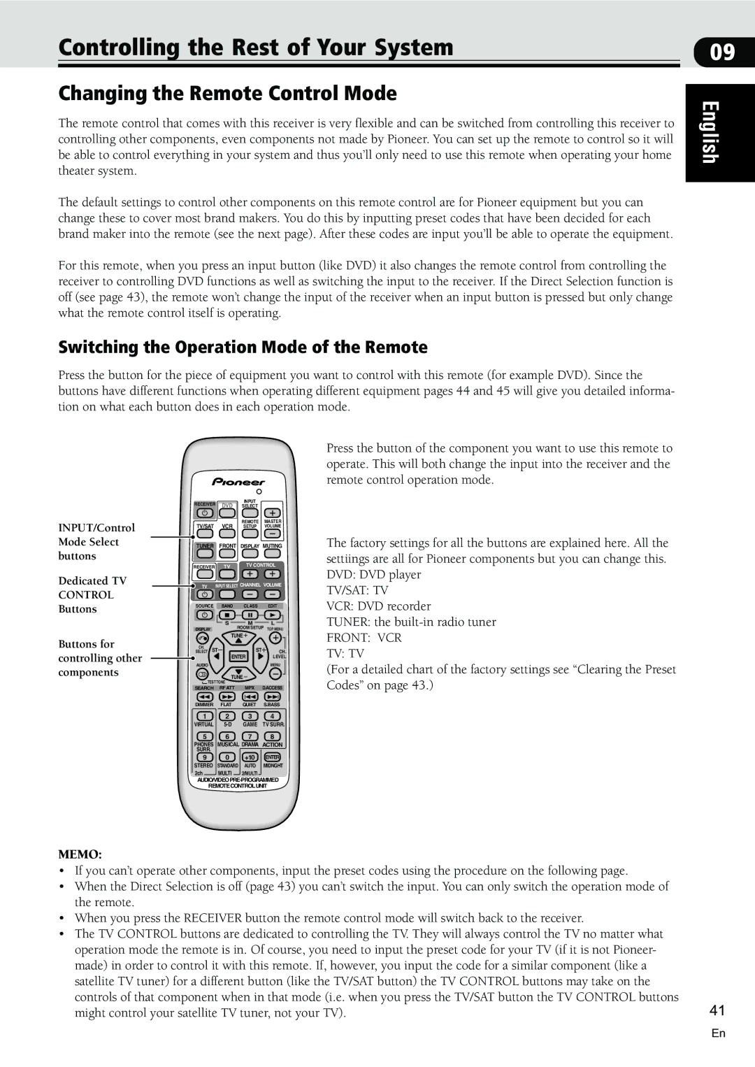 Pioneer VSX-C300-S manual Controlling the Rest of Your System, Changing the Remote Control Mode 