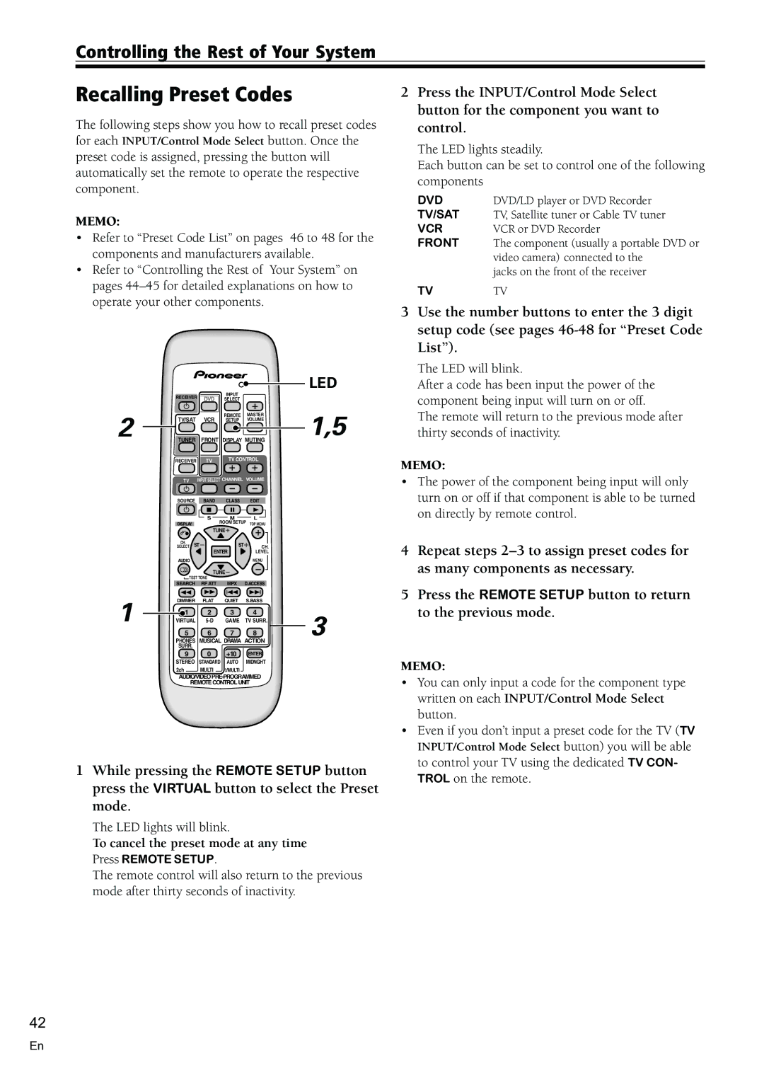 Pioneer VSX-C300-S Recalling Preset Codes, Controlling the Rest of Your System, To cancel the preset mode at any time 