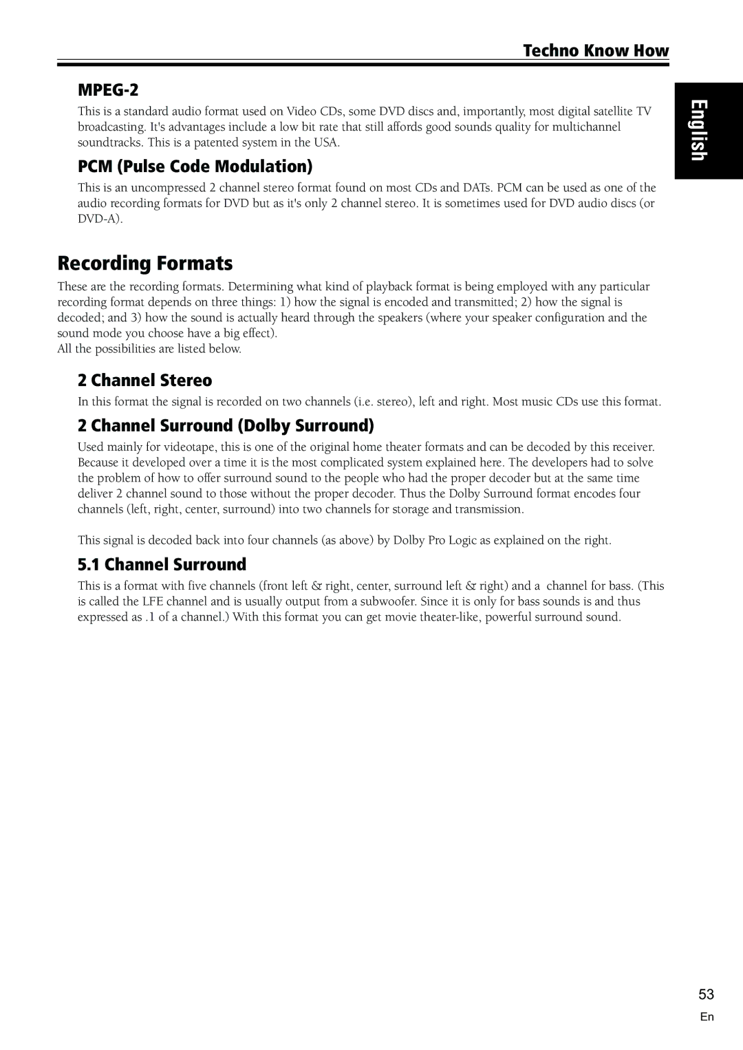 Pioneer VSX-C300-S manual Recording Formats 