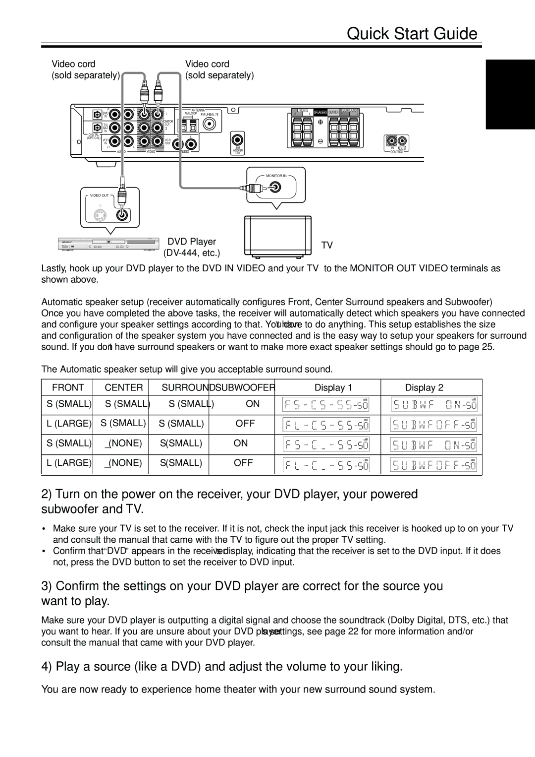 Pioneer VSX-C300-S manual Video cord Sold separately, DVD Player DV-444, etc 