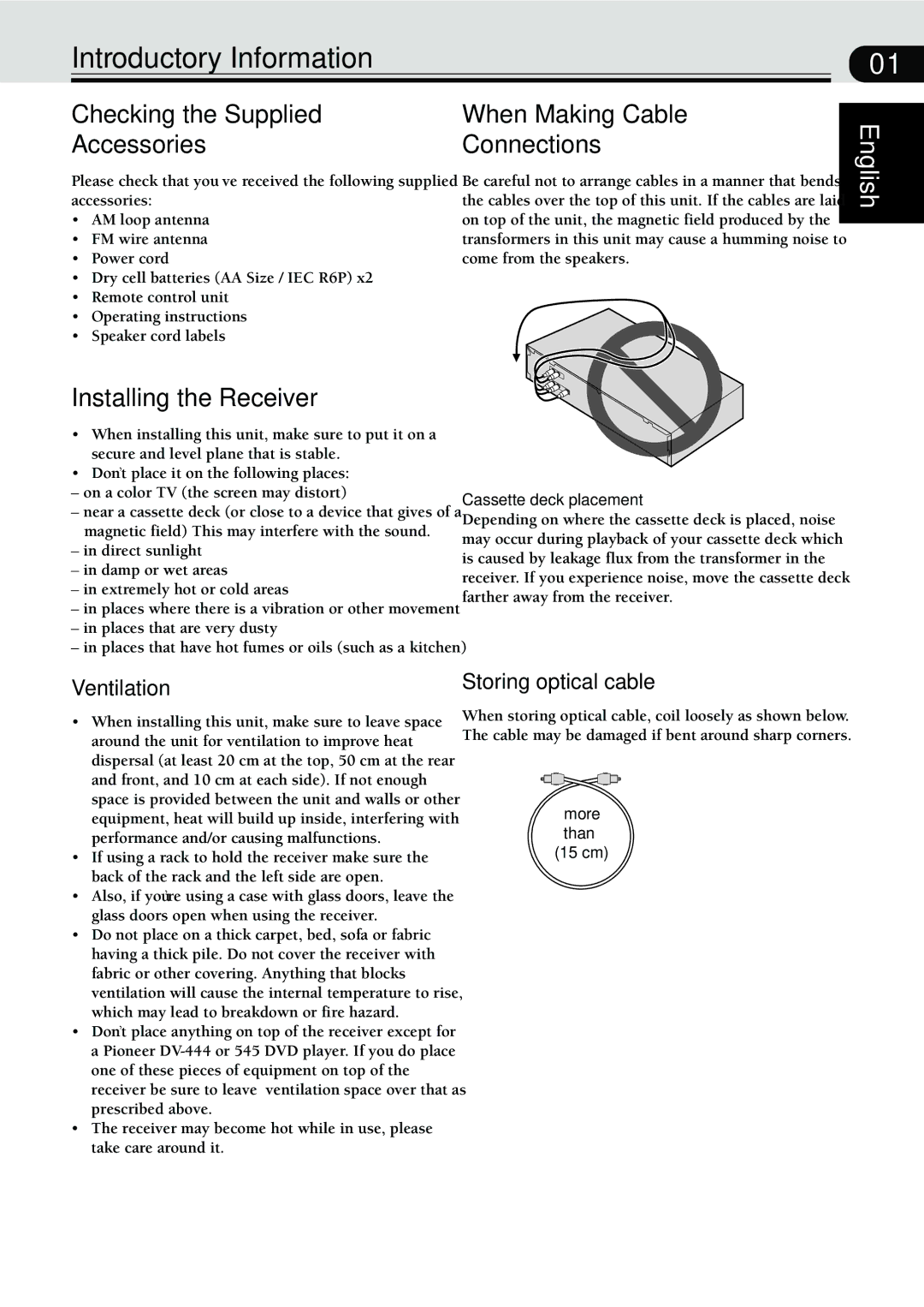 Pioneer VSX-C300-S manual Introductory Information, Checking the Supplied Accessories, Installing the Receiver 