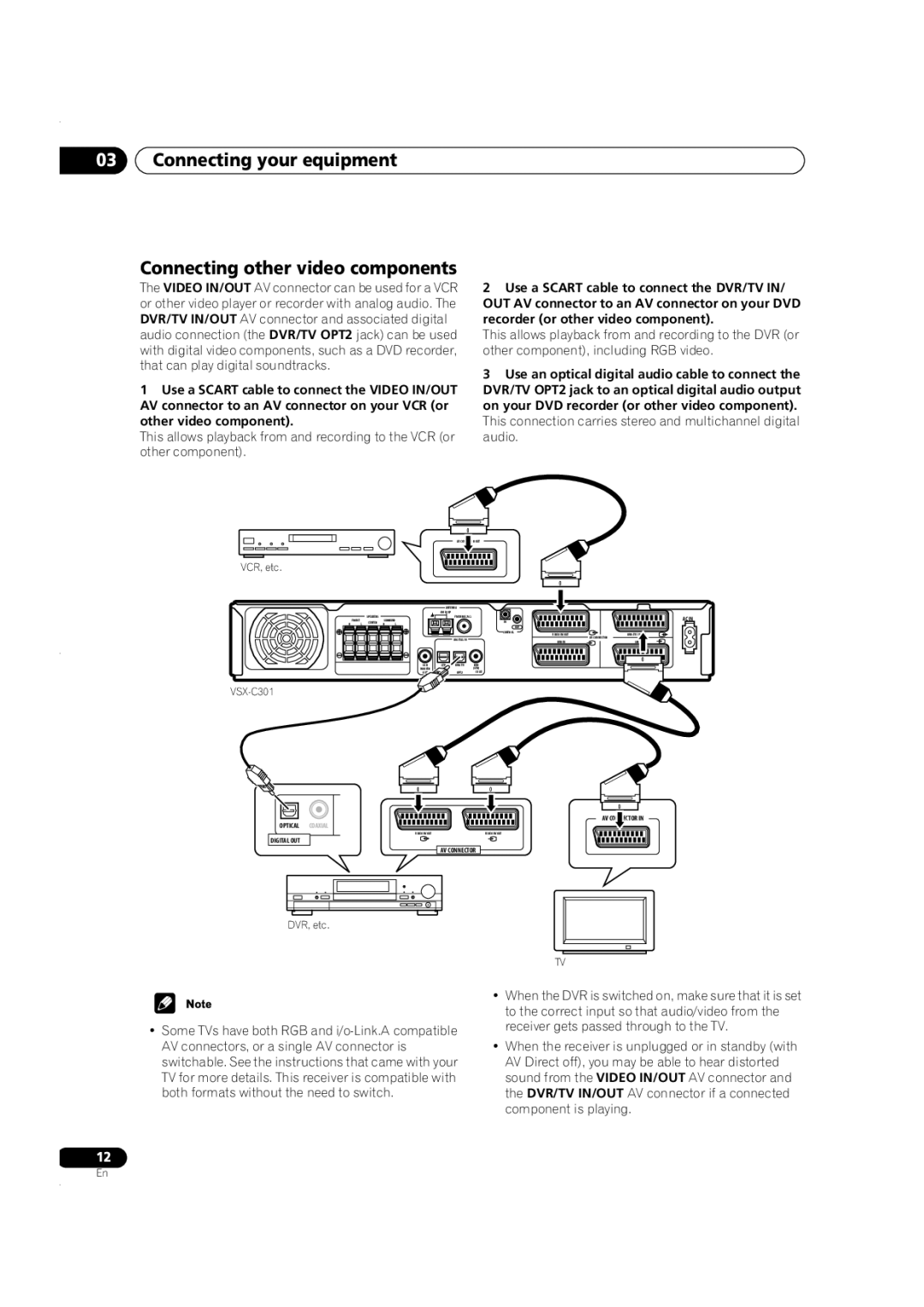 Pioneer VSX-C301 manual Connecting your equipment Connecting other video components, VCR, etc 