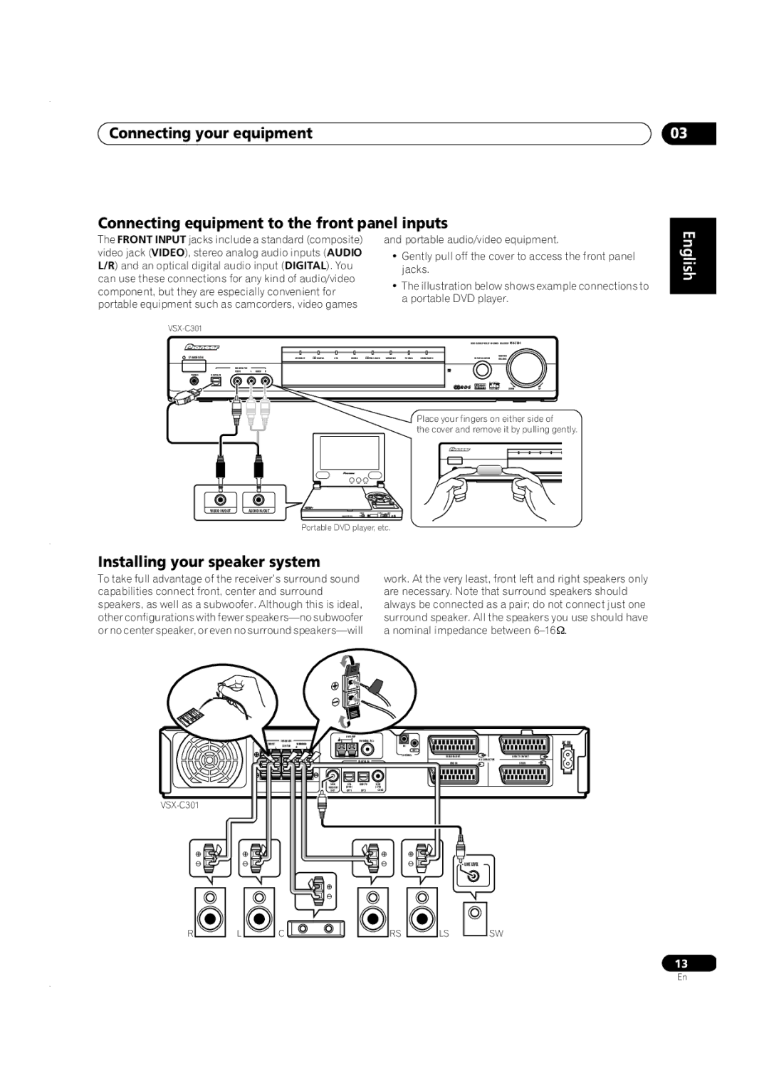 Pioneer VSX-C301 manual Installing your speaker system 