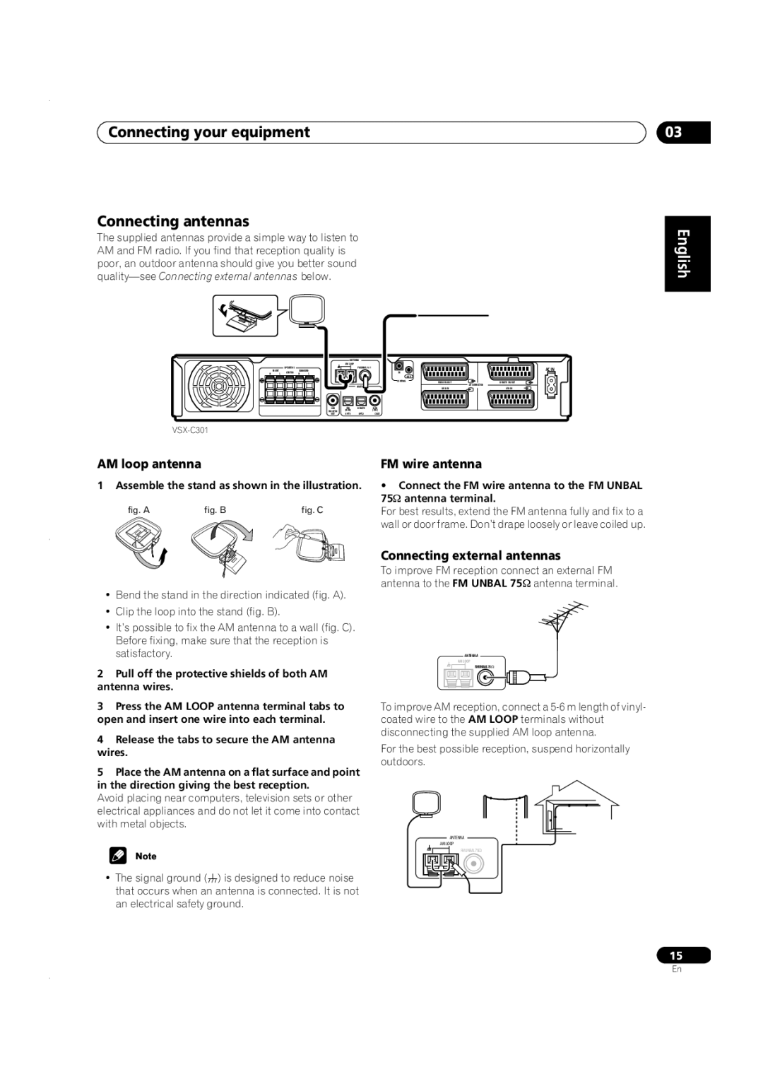 Pioneer VSX-C301 manual Connecting your equipment Connecting antennas, AM loop antenna, FM wire antenna 