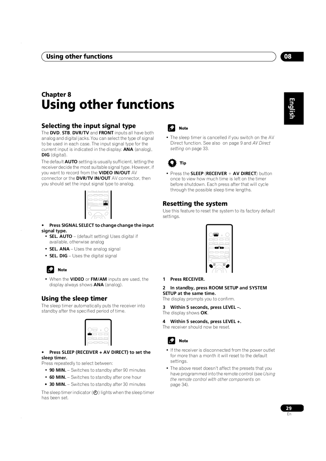 Pioneer VSX-C301 manual Using other functions Chapter, Selecting the input signal type, Using the sleep timer 