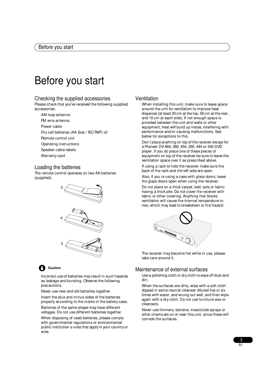 Pioneer VSX-C301 manual Before you start 